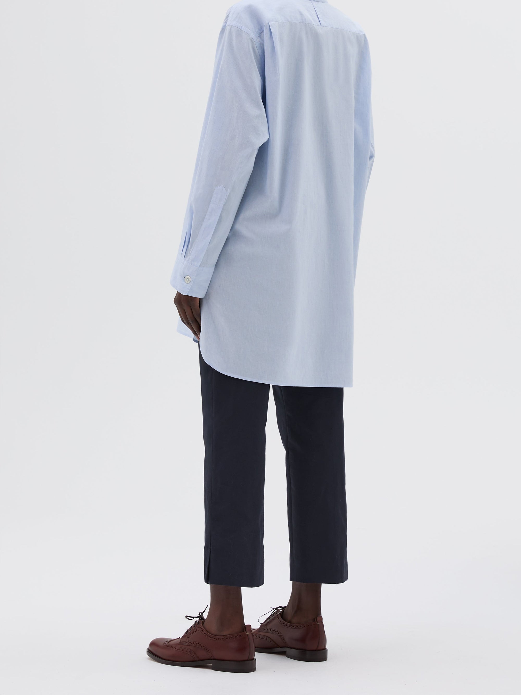 Chemise longue sans col - Blue