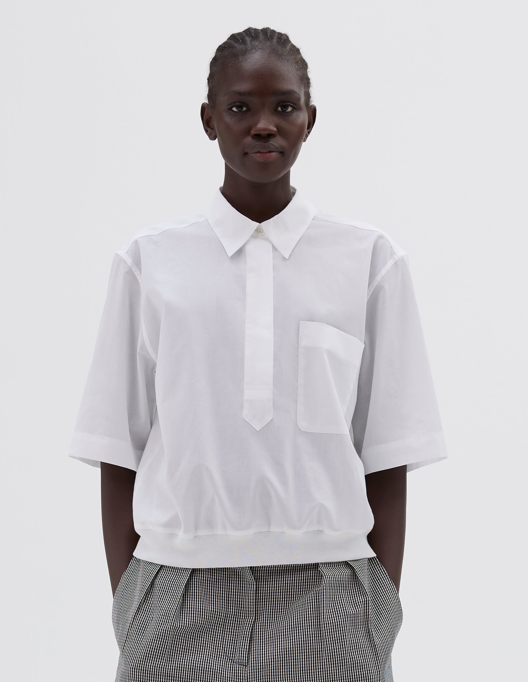 Chemise à ourlet côtelé - White