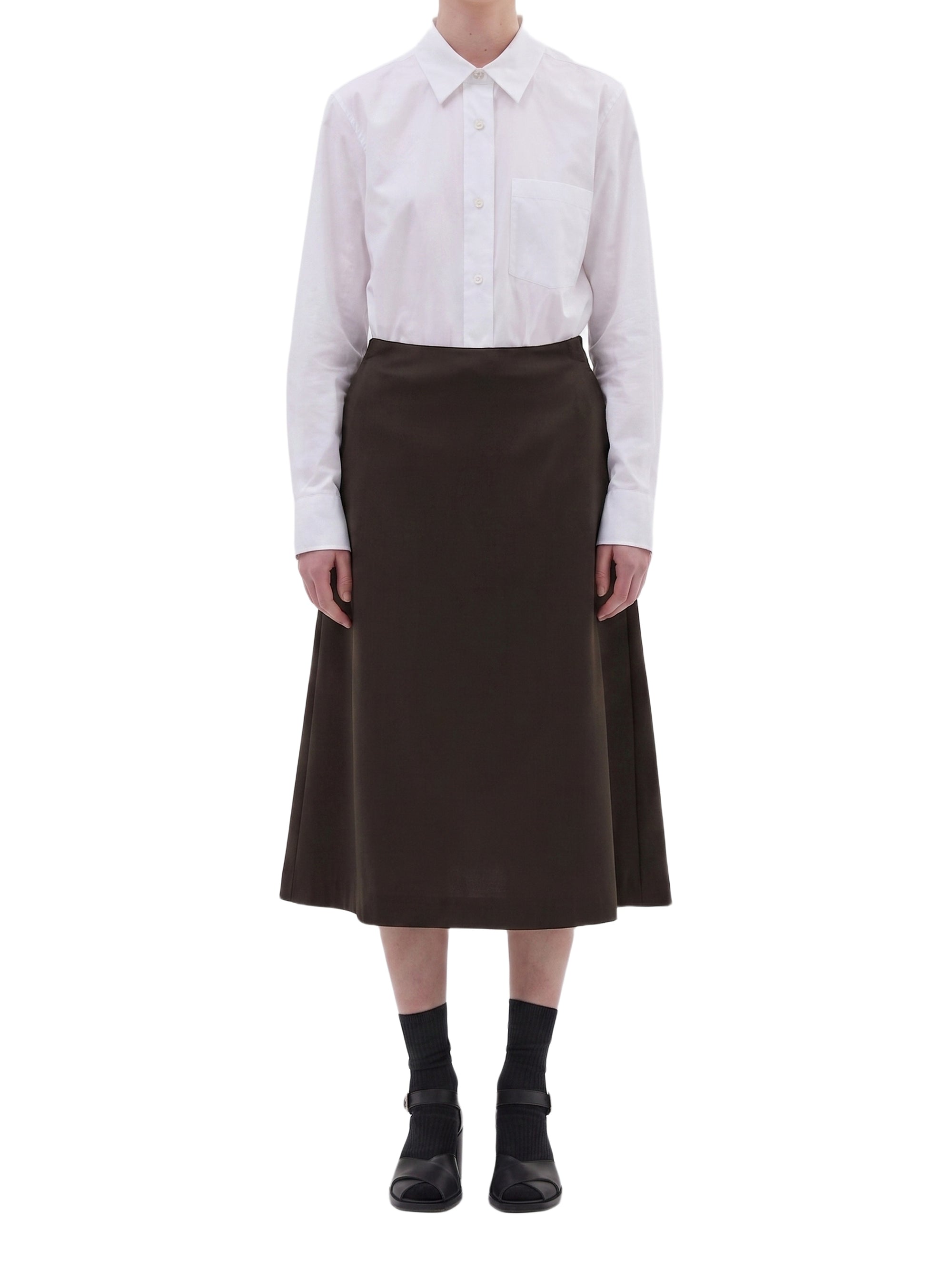 Jupe midi ample en laine - Brown & Black