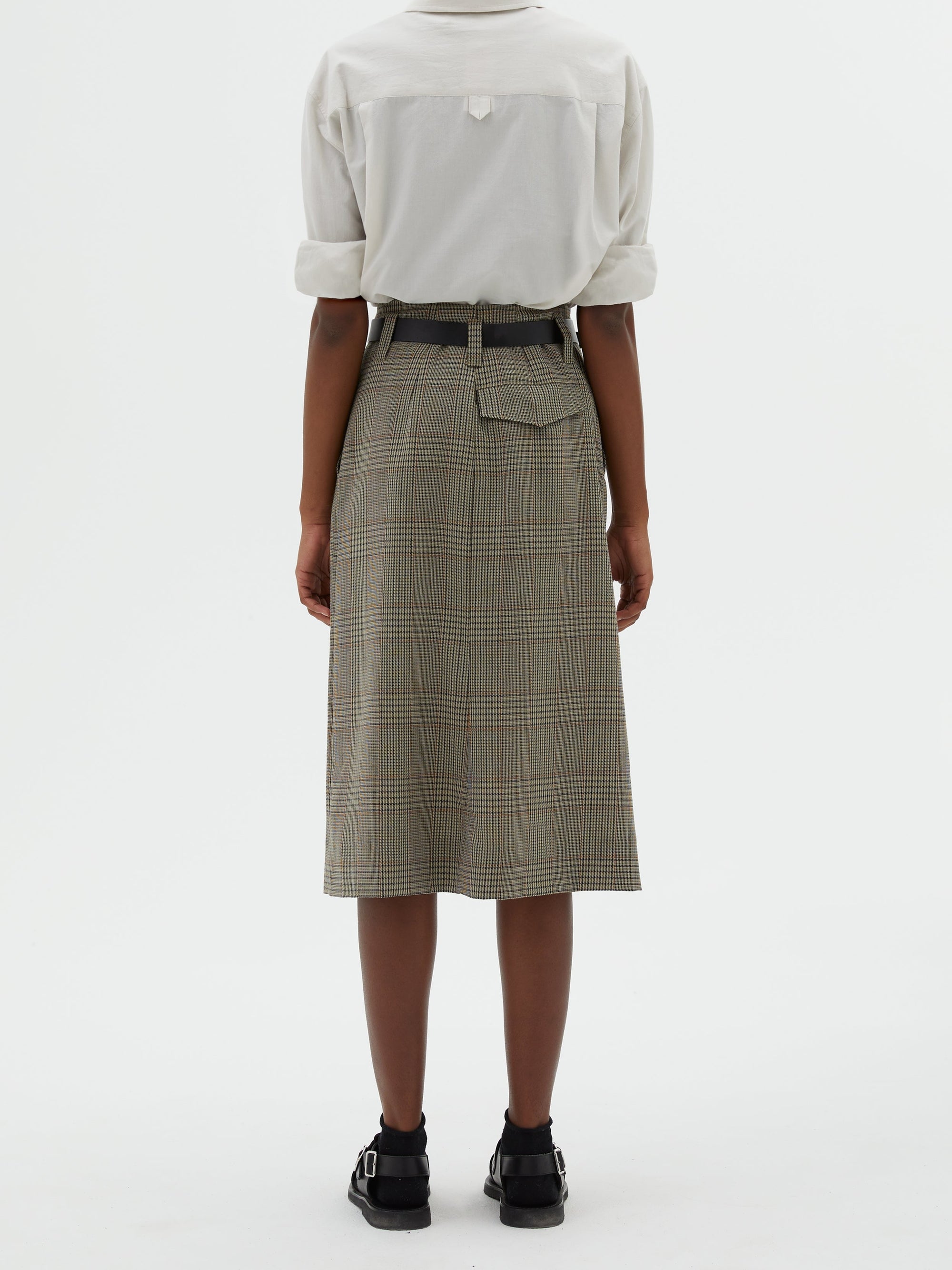 Jupe droite à motif jacquard en laine - Black & Khaki