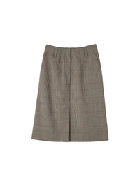 Jupe droite à motif jacquard en laine - Black & Khaki