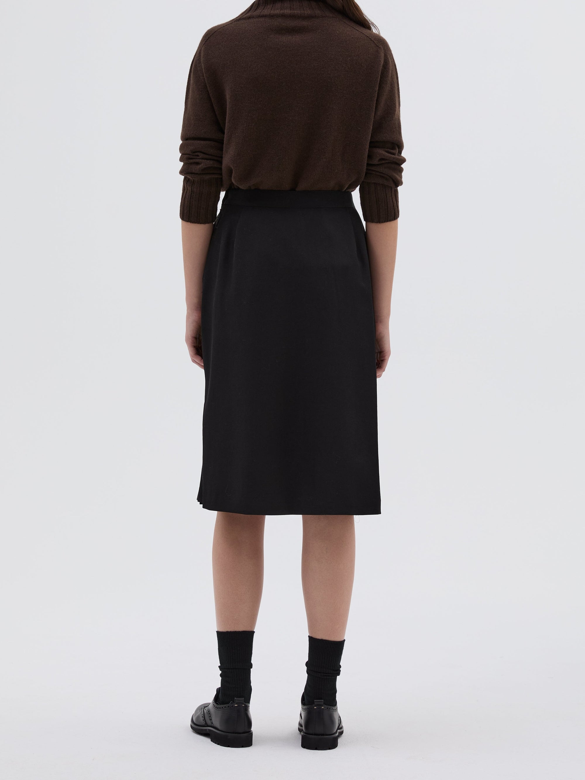 Jupe midi à zip en laine - Black