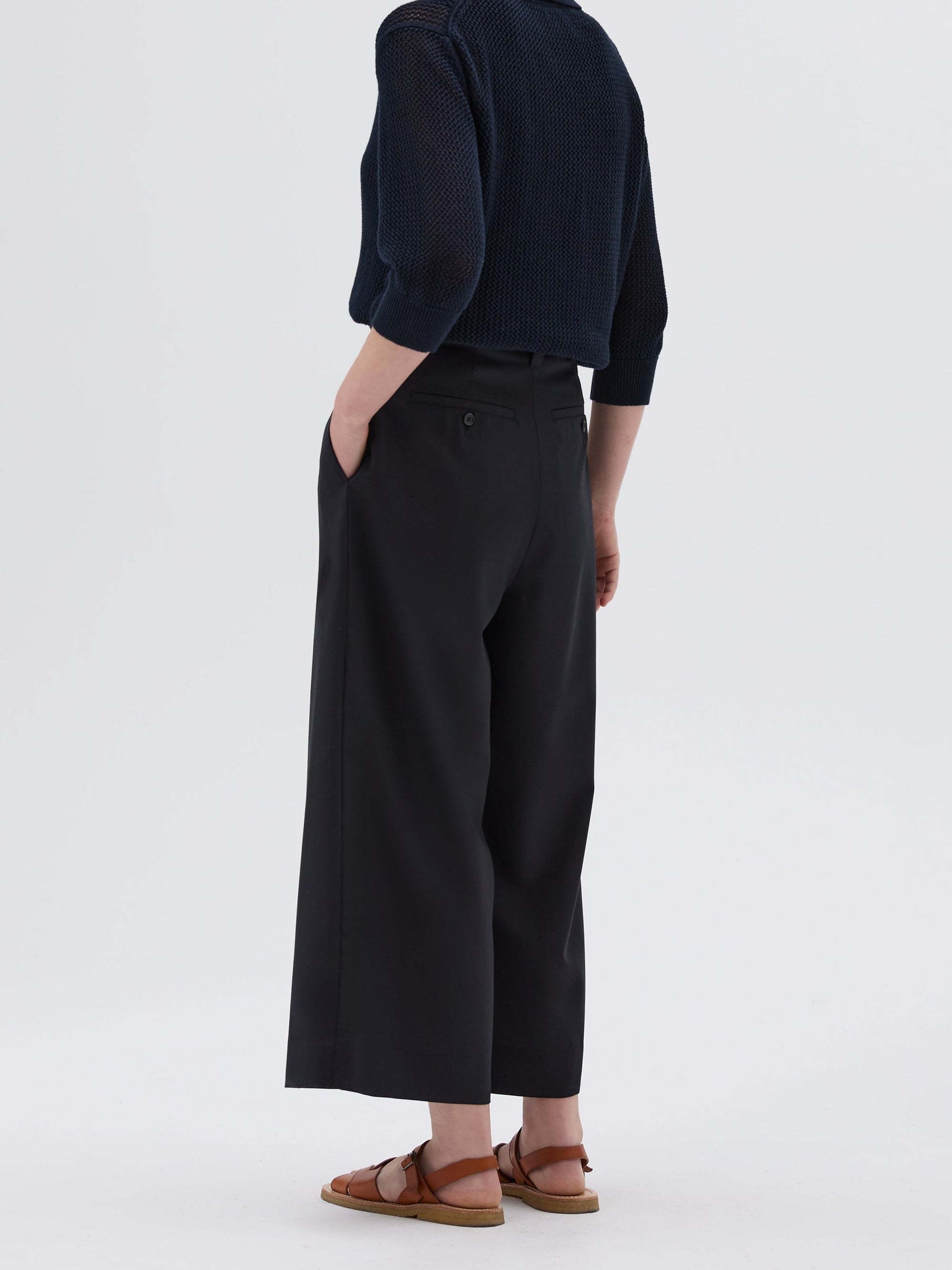 Jupe-culotte à devant plat en laine - Navy