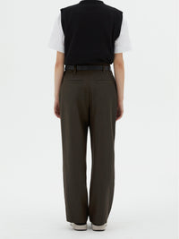 Pantalon coup droite en laine - Olive