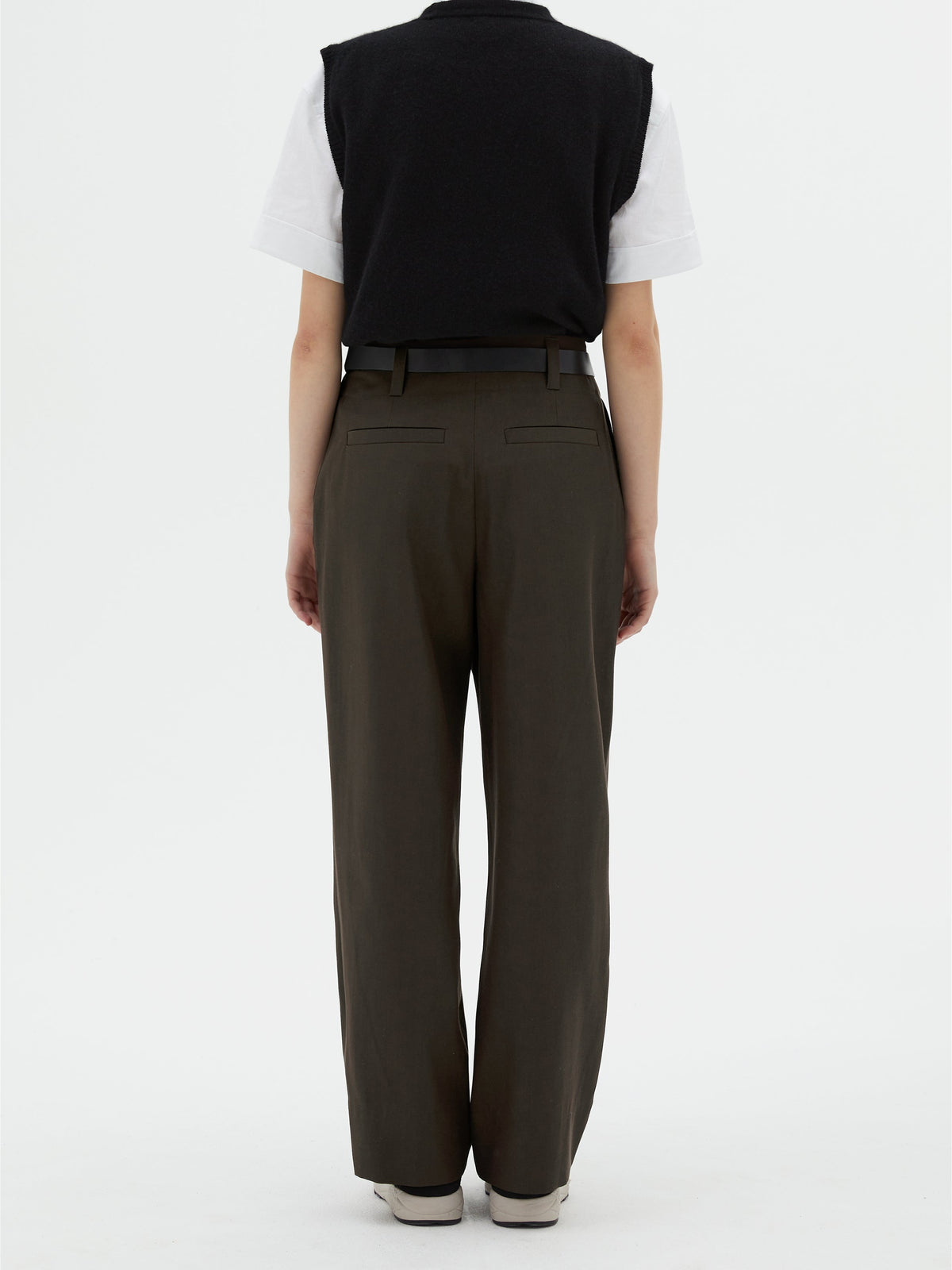 Pantalon coup droite en laine - Olive