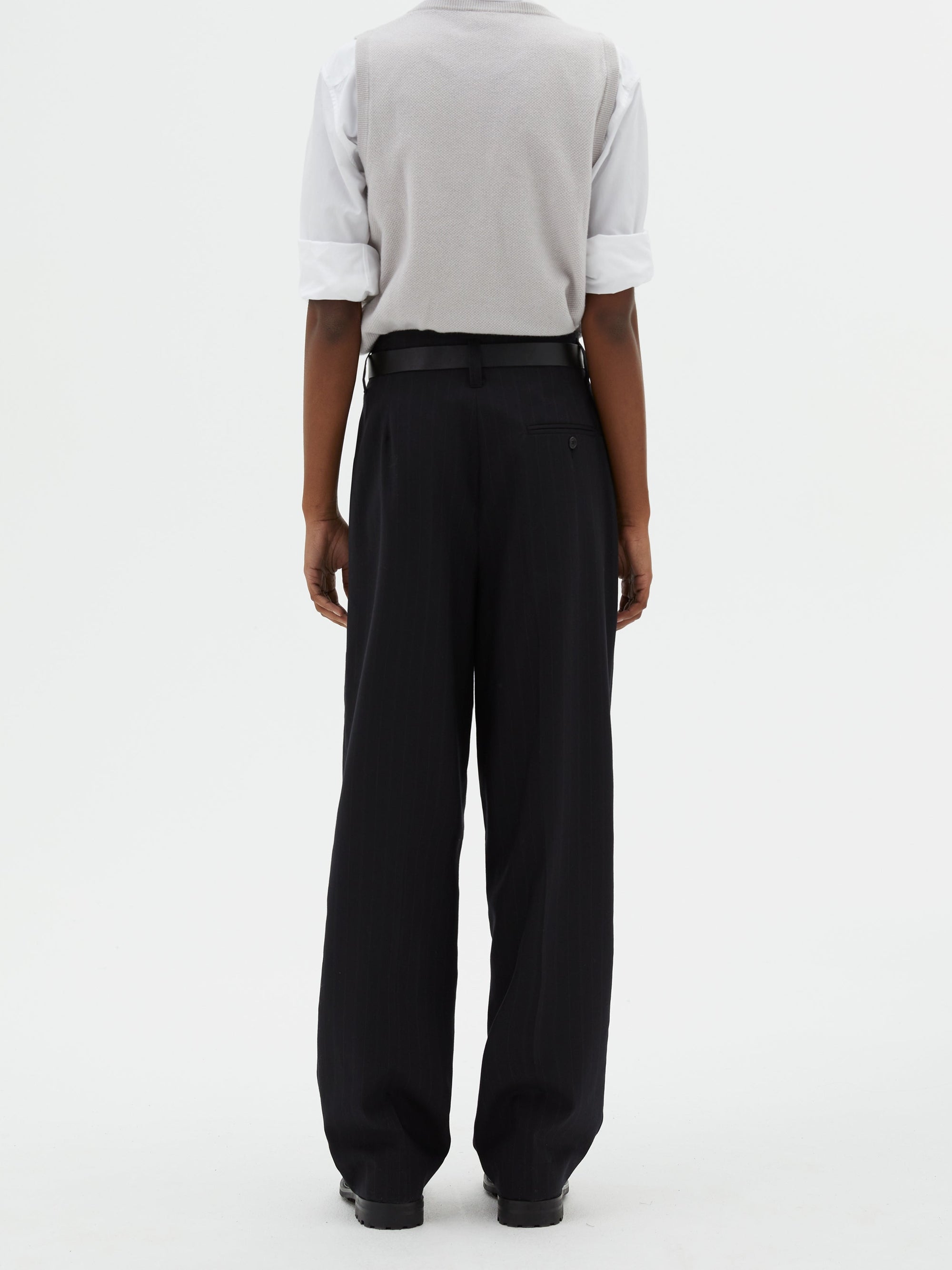 Pantalon à doubles plis en laine - Navy & Chalk