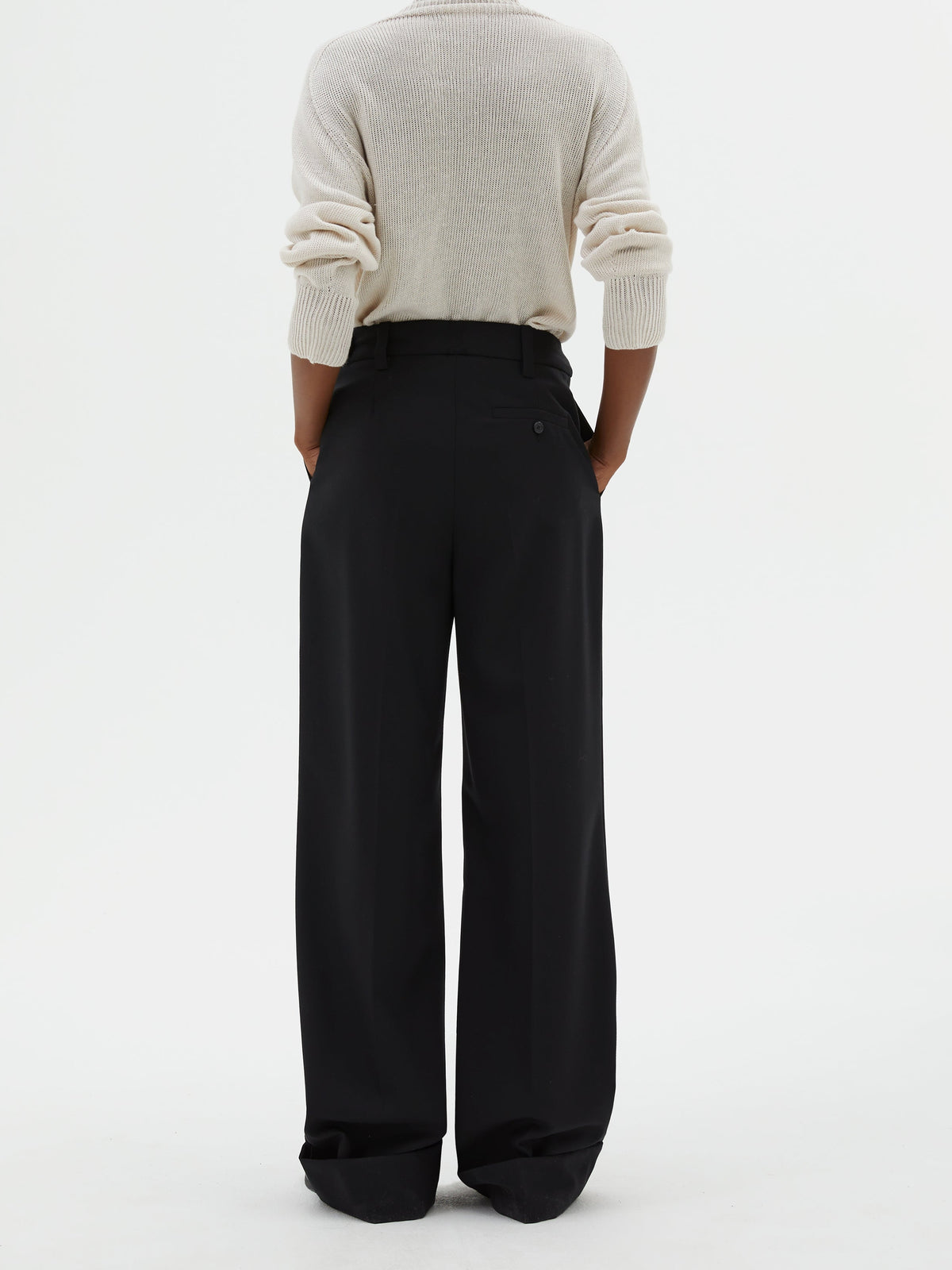 Pantalon Sailor à revers en laine - Black
