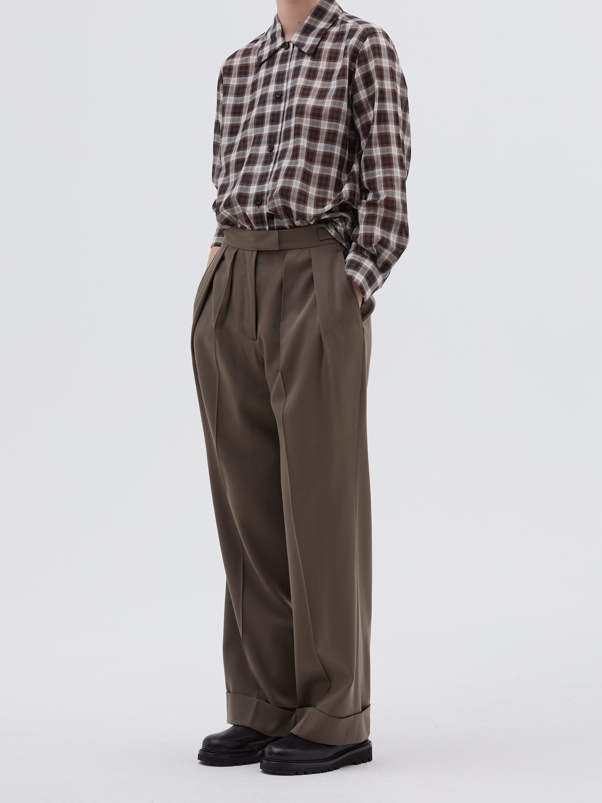 Pantalon à jambes larges en laine - Mouse