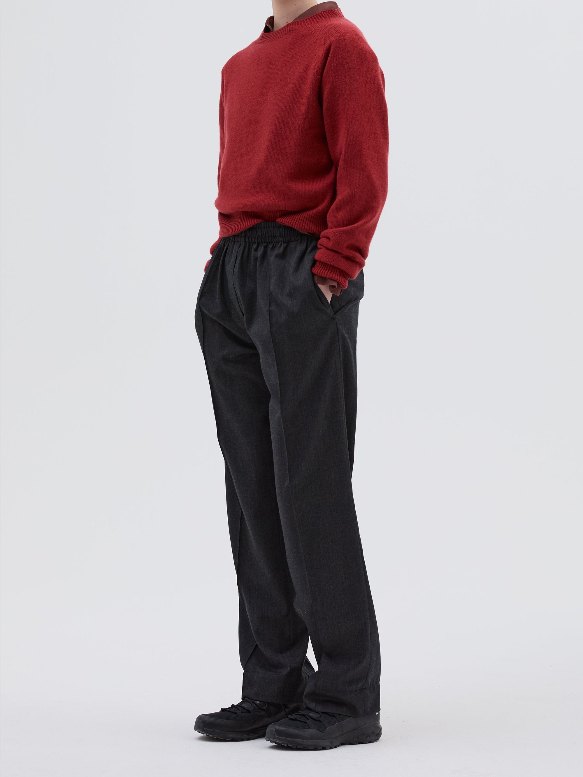 Pantalon à pinces coupe décontractée en laine - Charcoal