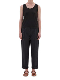 Pantalon court à pli unique en laine & lin - Black
