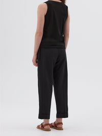 Pantalon court à pli unique en laine & lin - Black