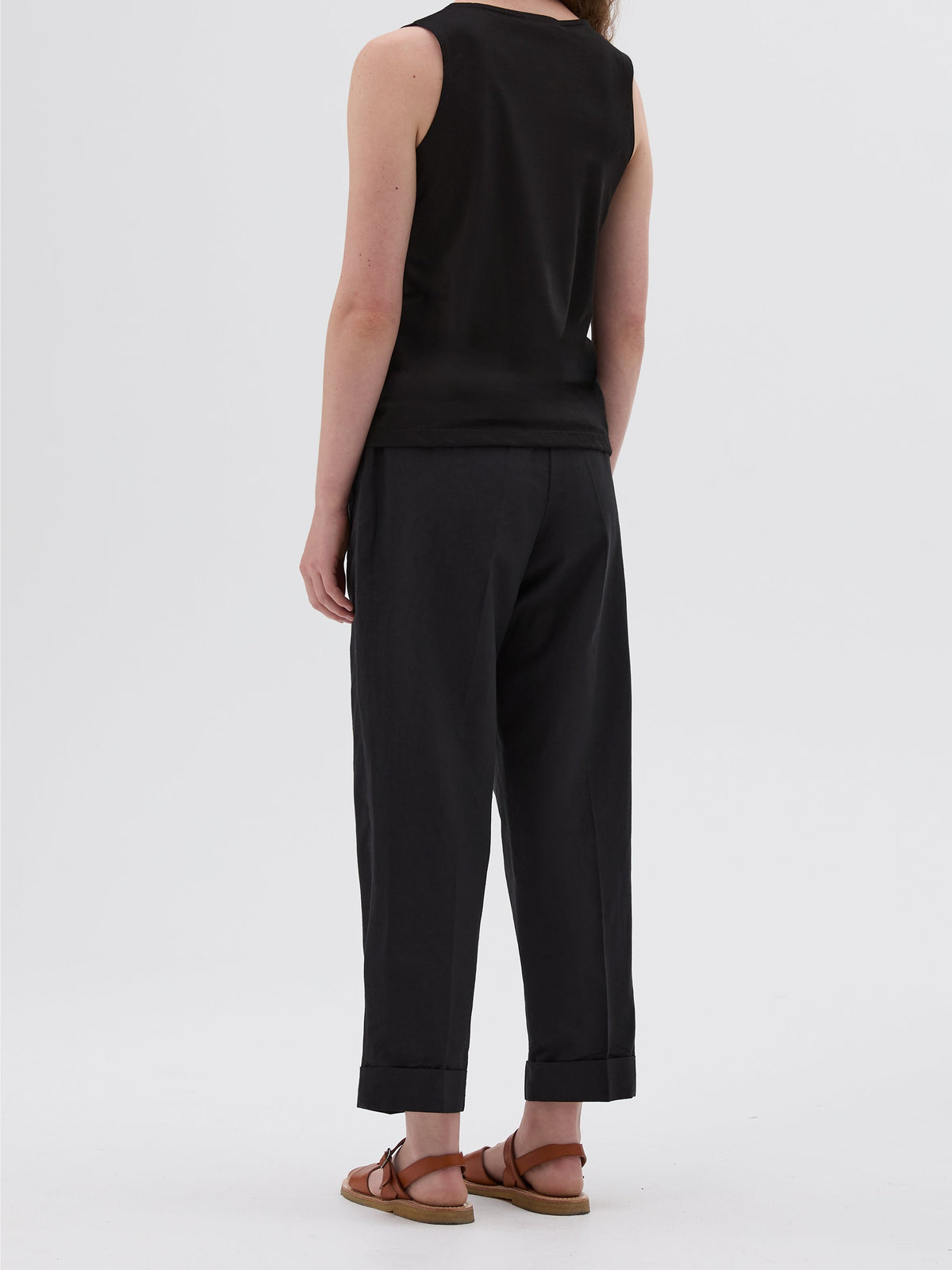 Pantalon court à pli unique en laine & lin - Black