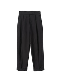 Pantalon court à pli unique en laine & lin - Black