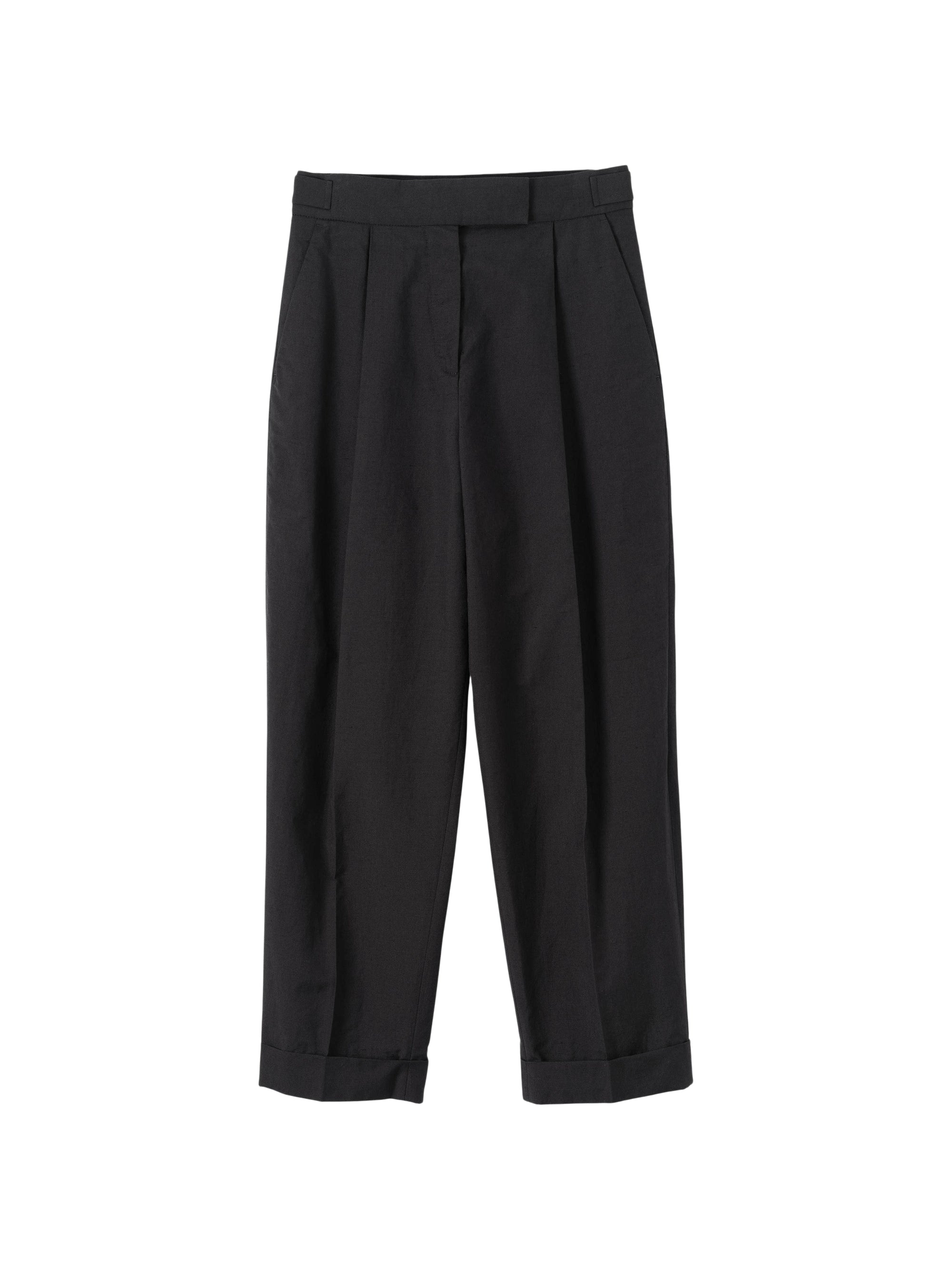 Pantalon court à pli unique en laine & lin - Black