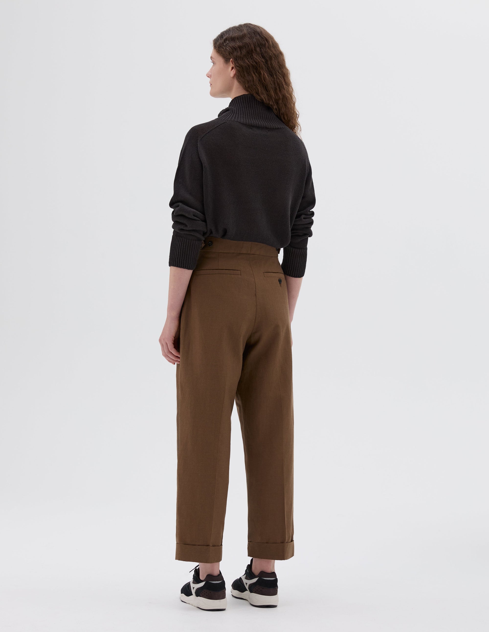 Pantalon court à pli unique - Beige & Brown