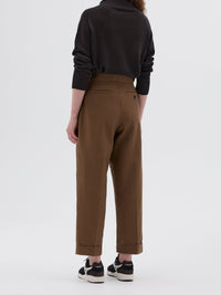 Pantalon court à pli unique en laine & lin - Beige & Brown