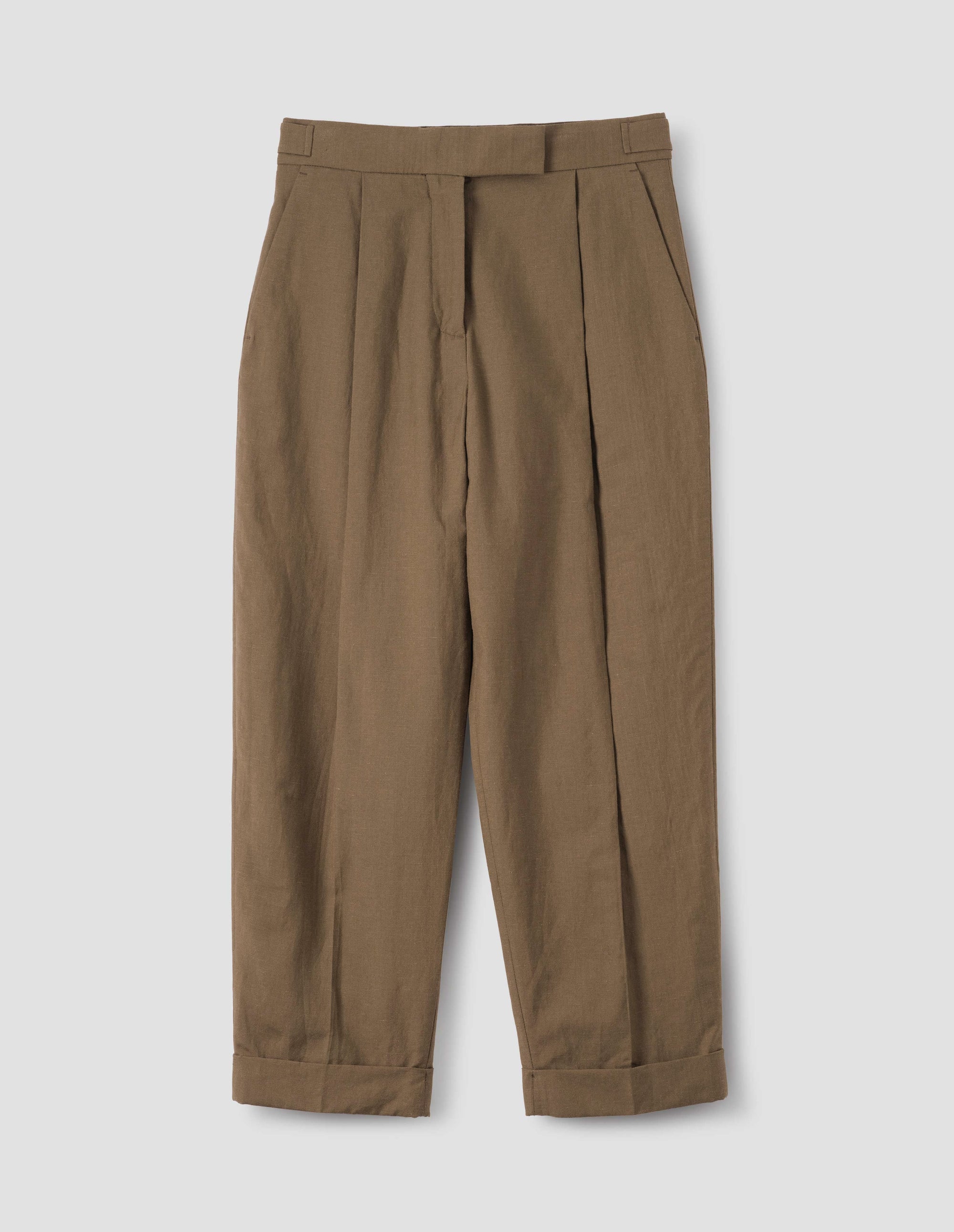 Pantalon court à pli unique - Beige & Brown