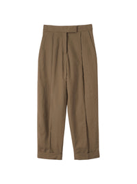 Pantalon court à pli unique en laine & lin - Beige & Brown