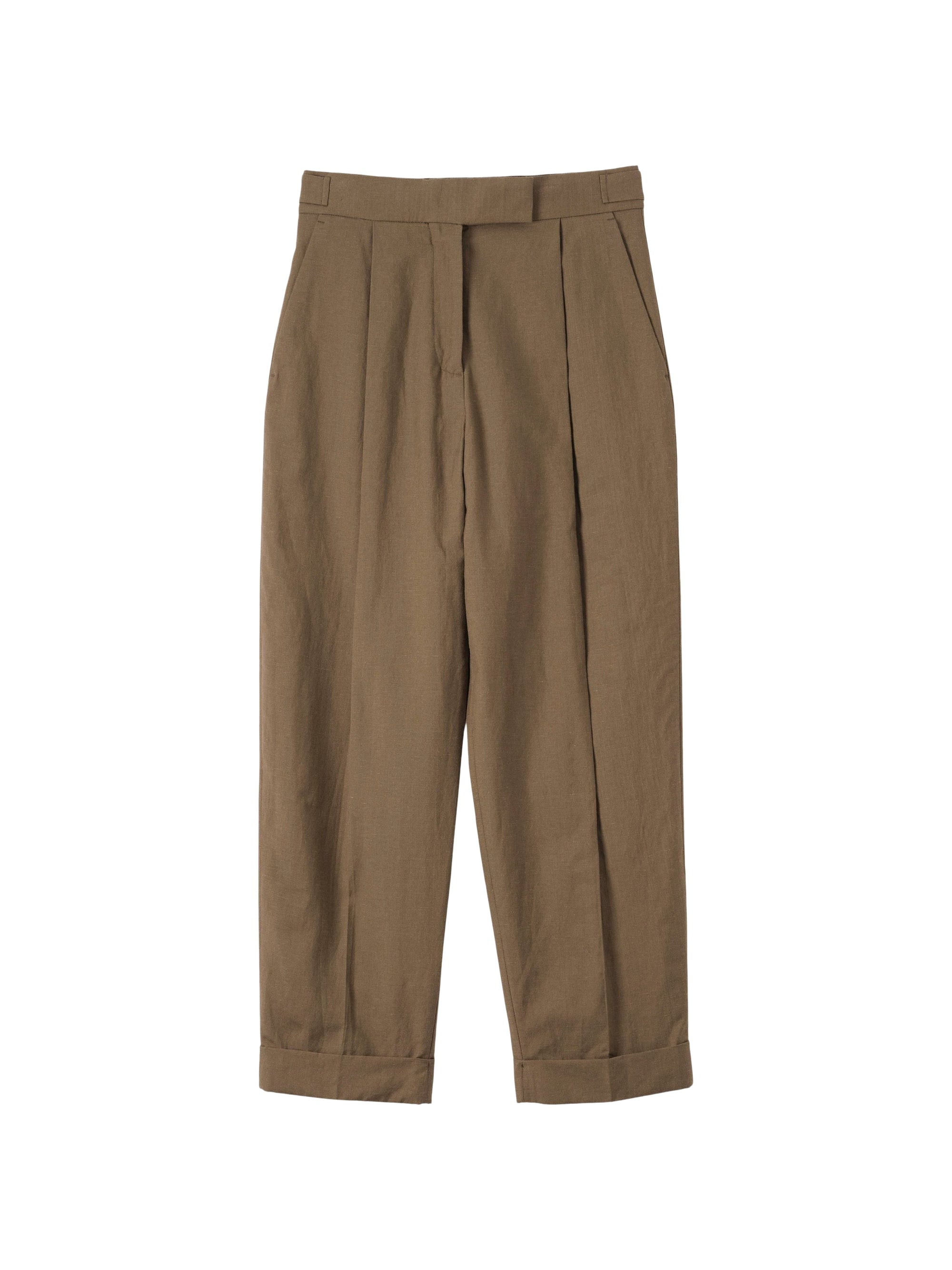 Pantalon court à pli unique en laine & lin - Beige & Brown