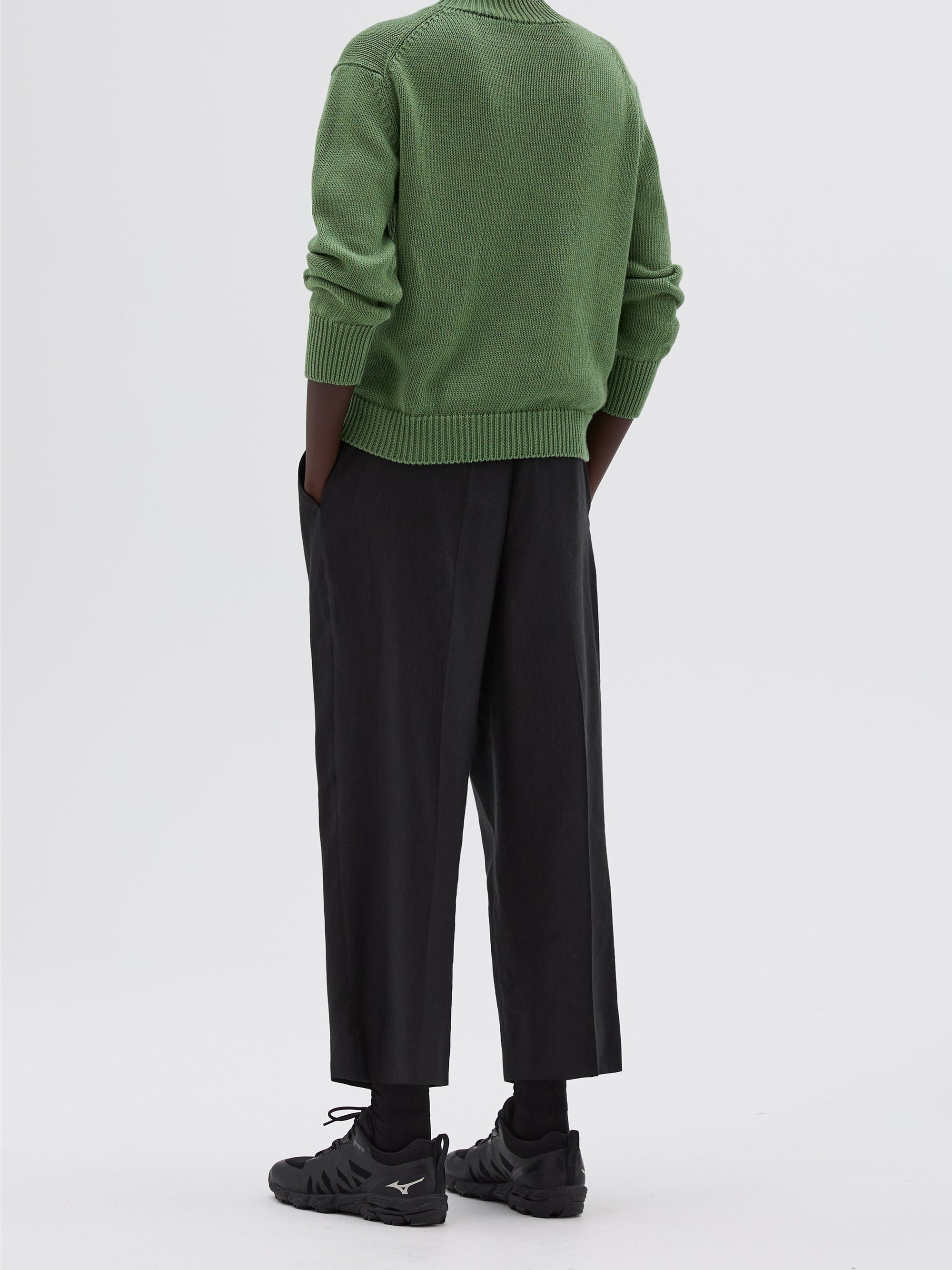 Pantalon court à plis sur le devant en lin et soie - Black