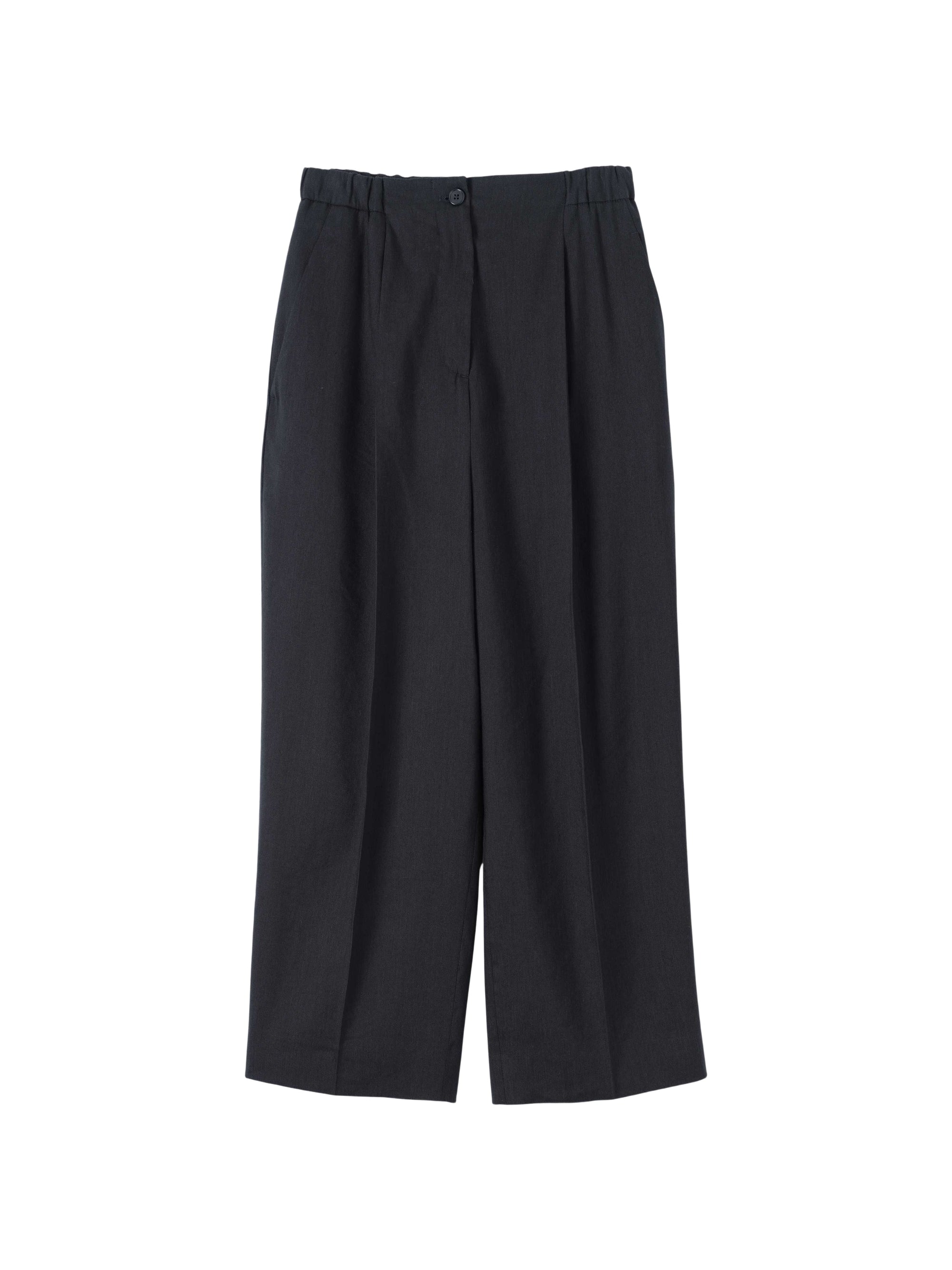 Pantalon court à plis sur le devant en lin et soie - Black