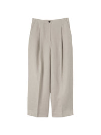 Pantalon court à plis sur le devant en lin - Beige