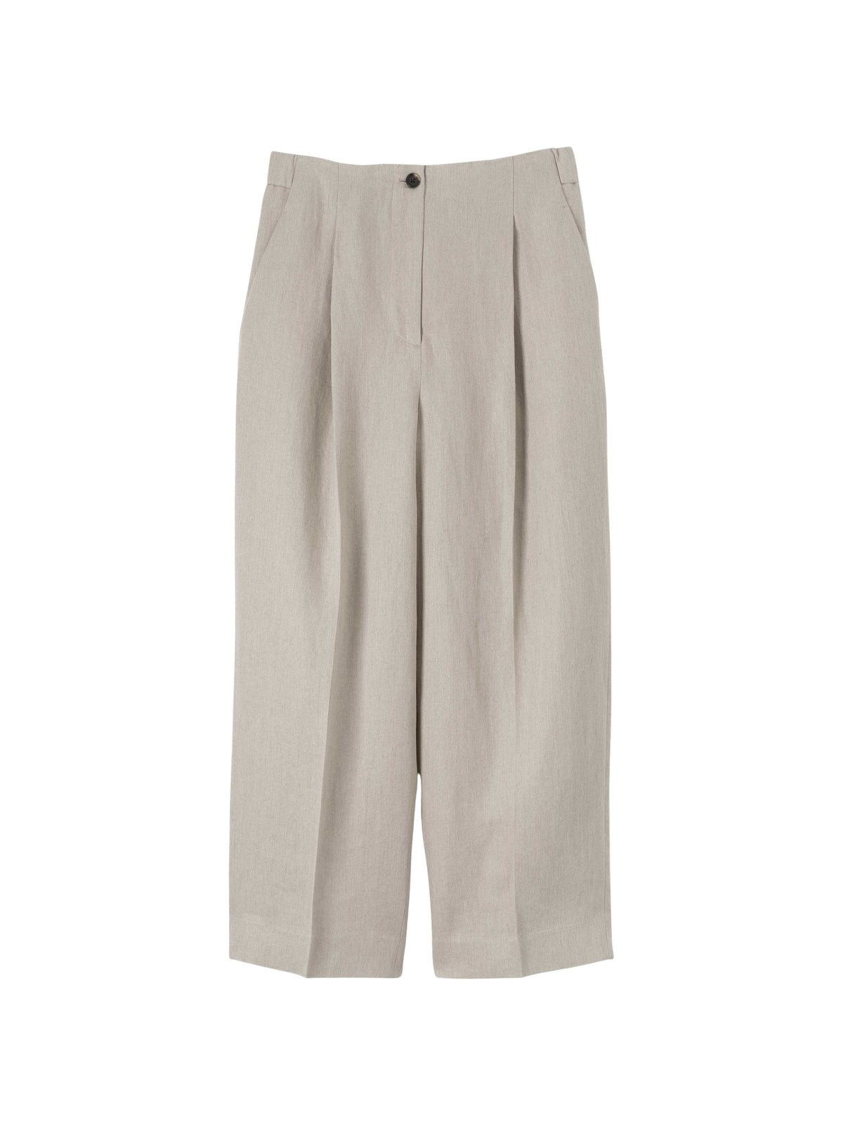 Pantalon court à plis sur le devant en lin - Beige