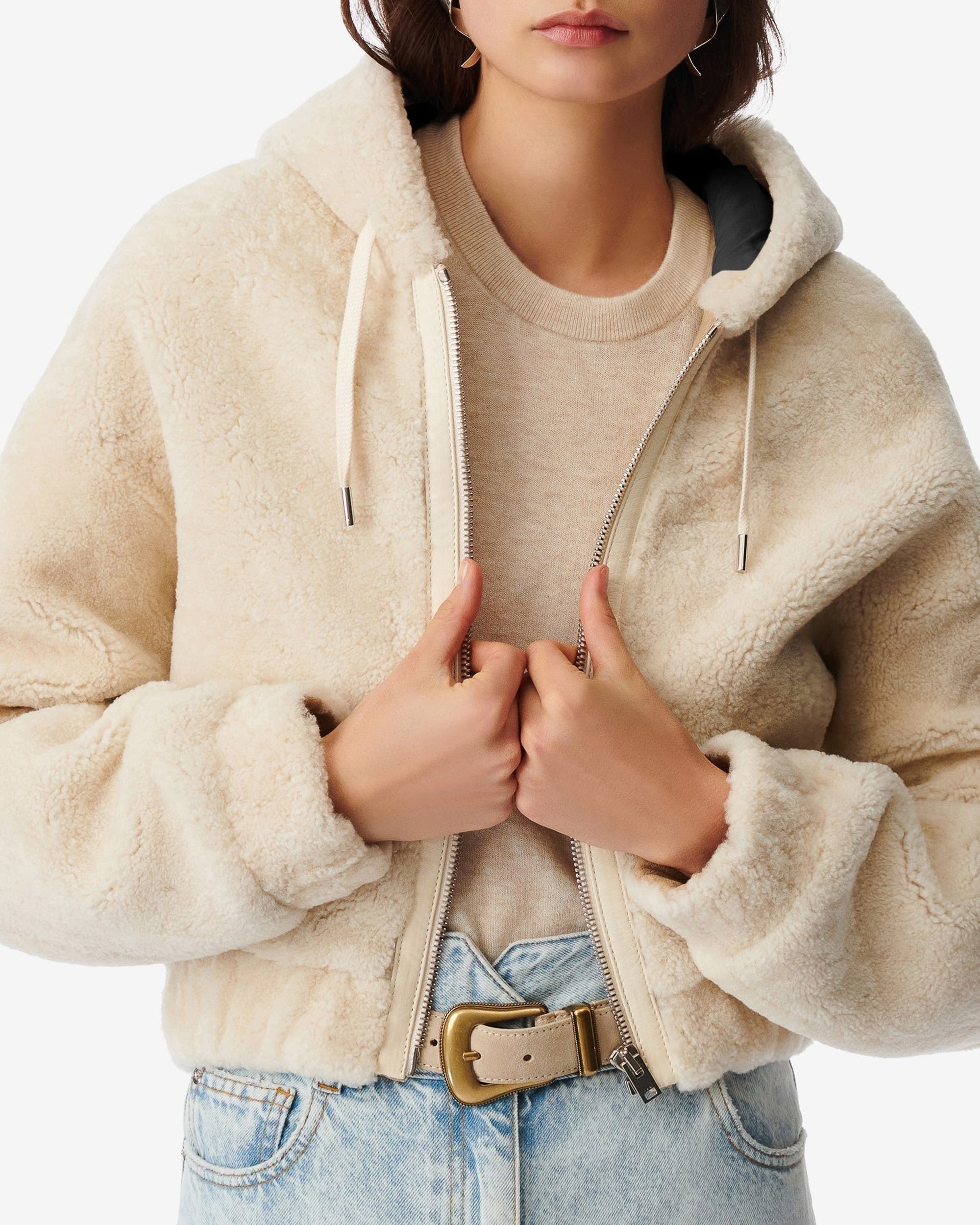 Qaram shearling leather jacket - Dusty Beige