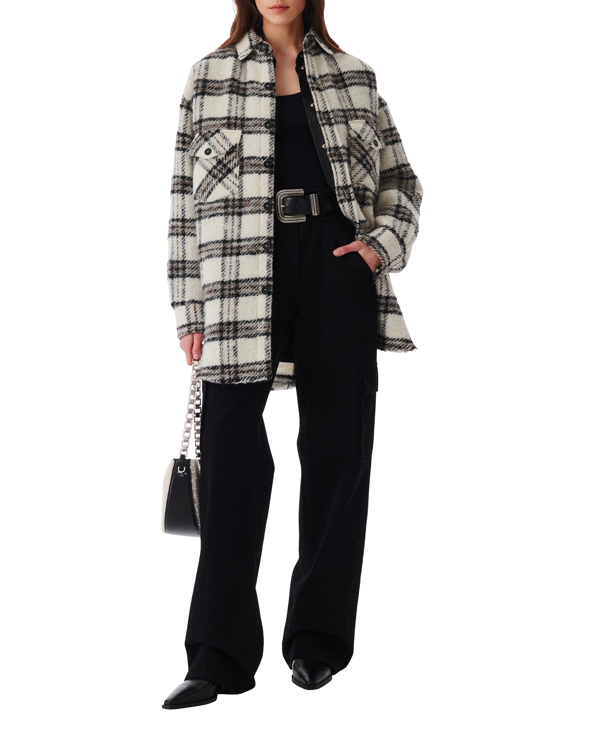 Bielo wool overshirt - Ecru & Black & Grey