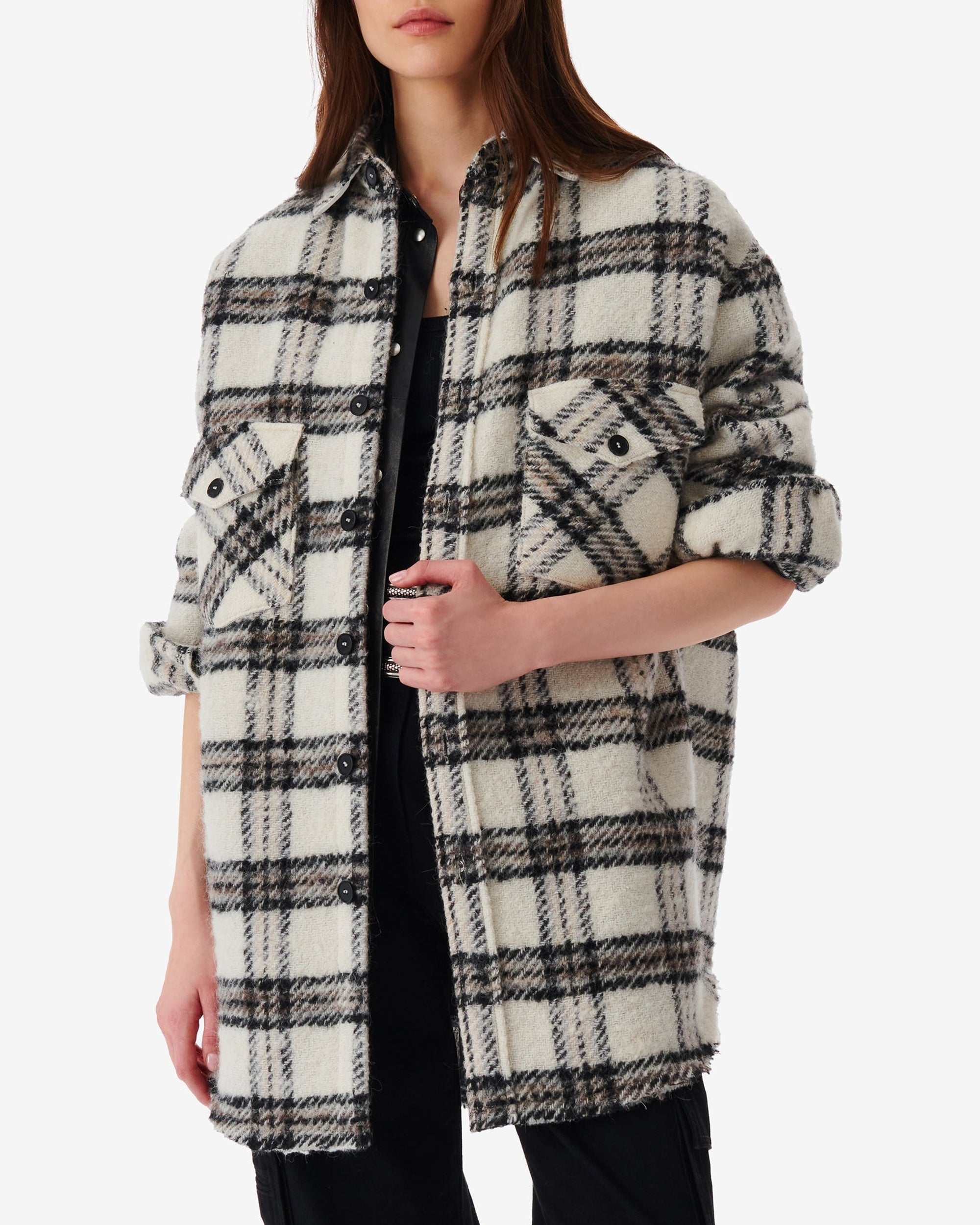 Bielo wool overshirt - Ecru & Black & Grey
