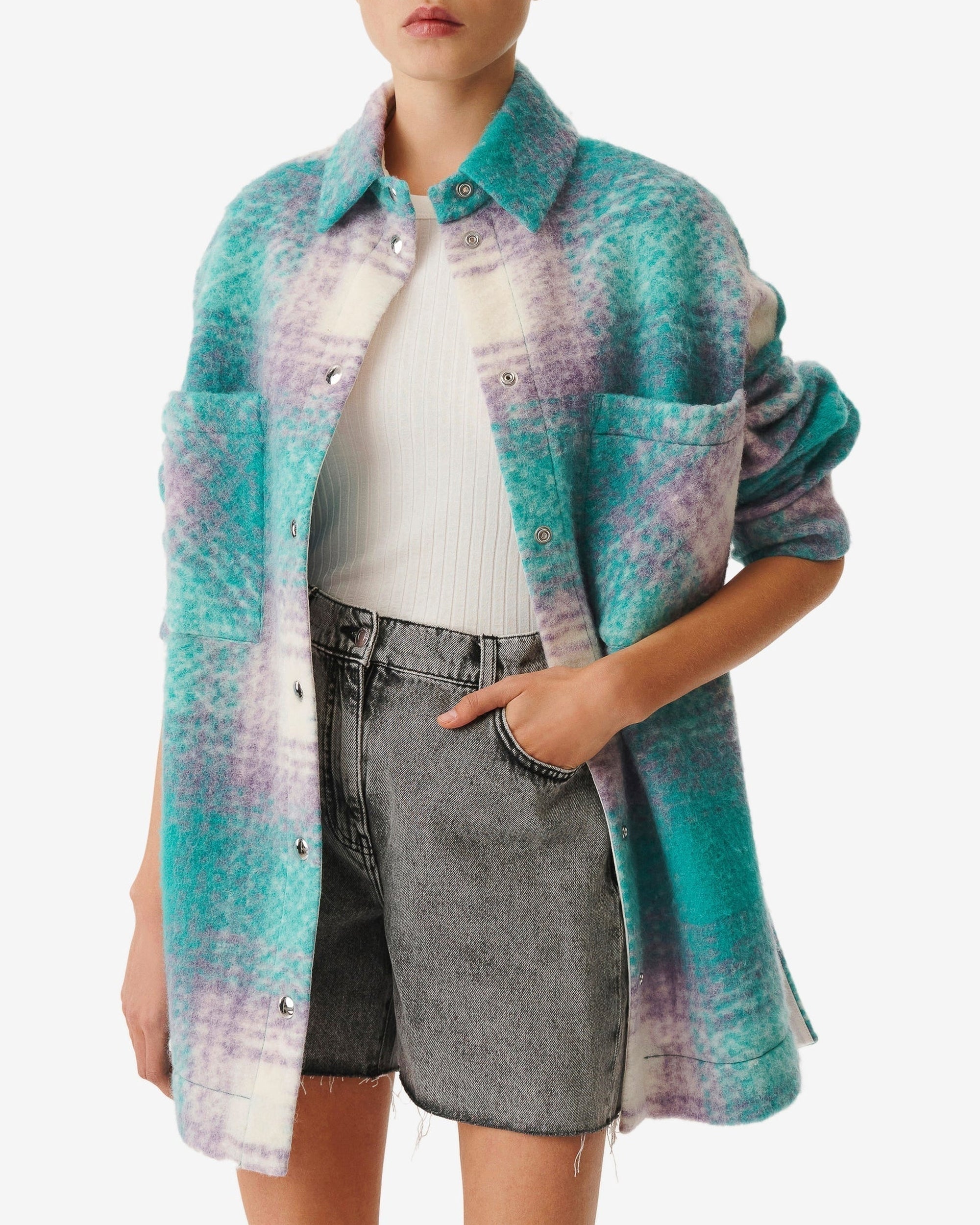 Valaria wool overshirt - Green & Purple