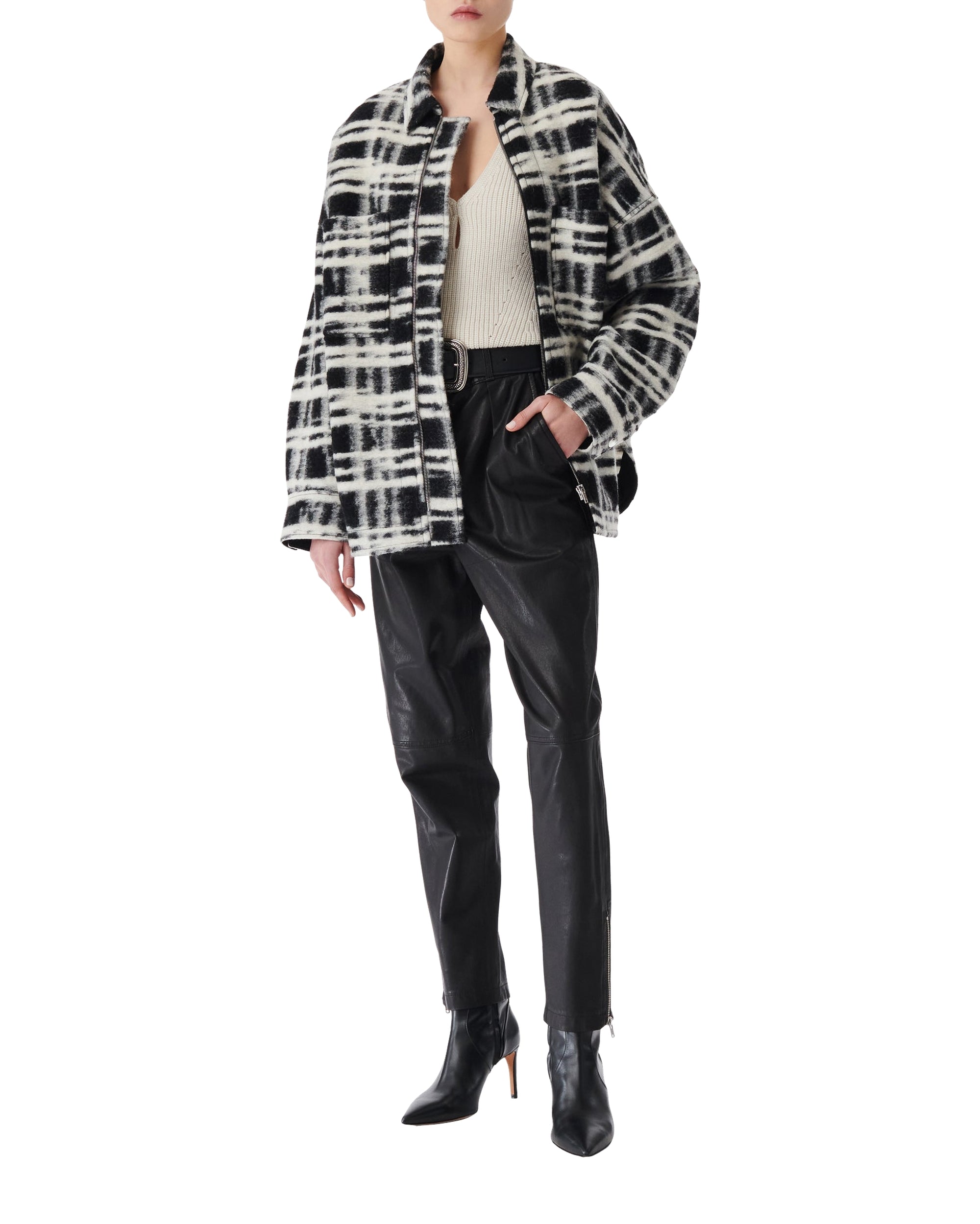 Zachary wool overshirt - Black & Ecru