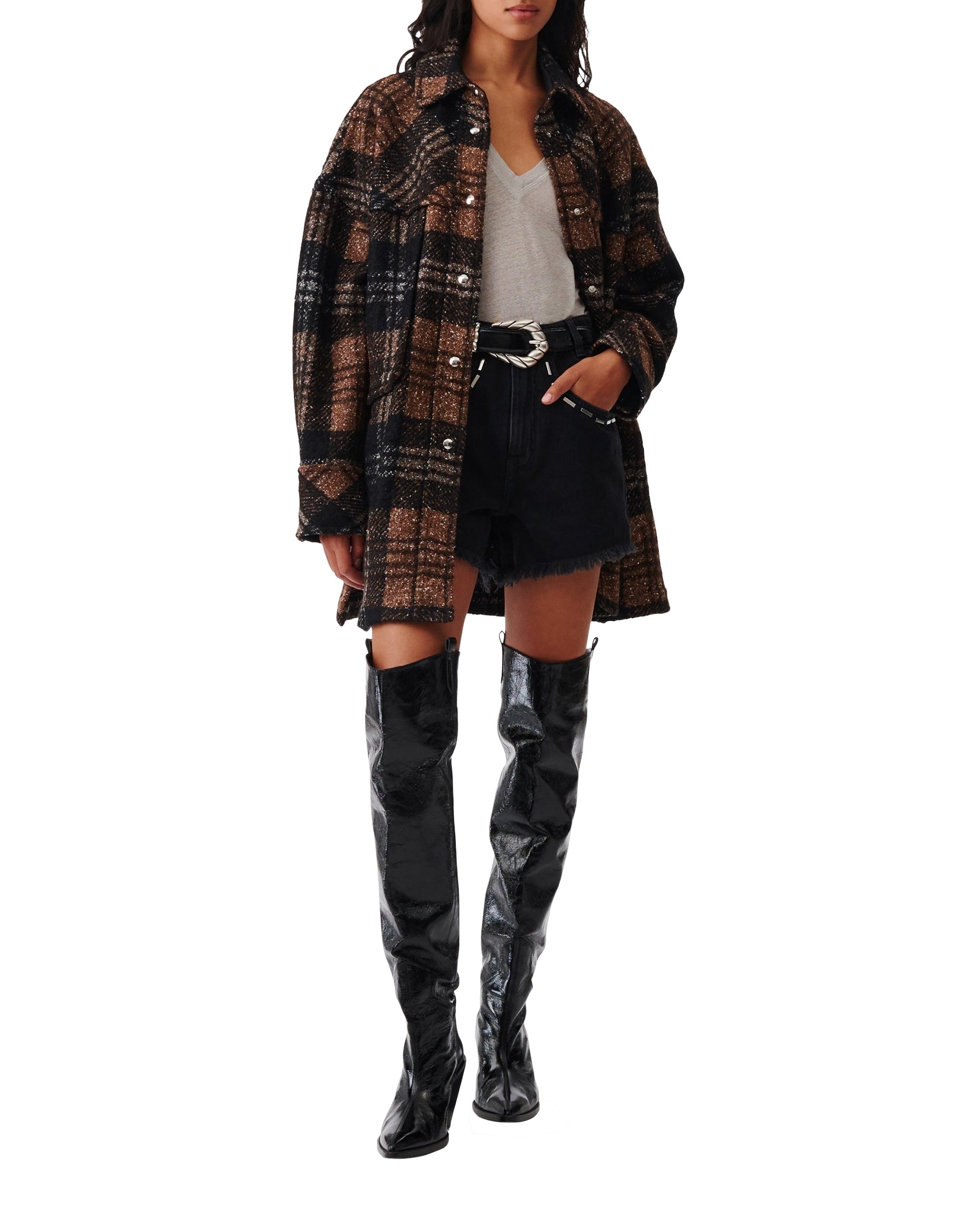 Zahi wool overshirt - Black & Brown