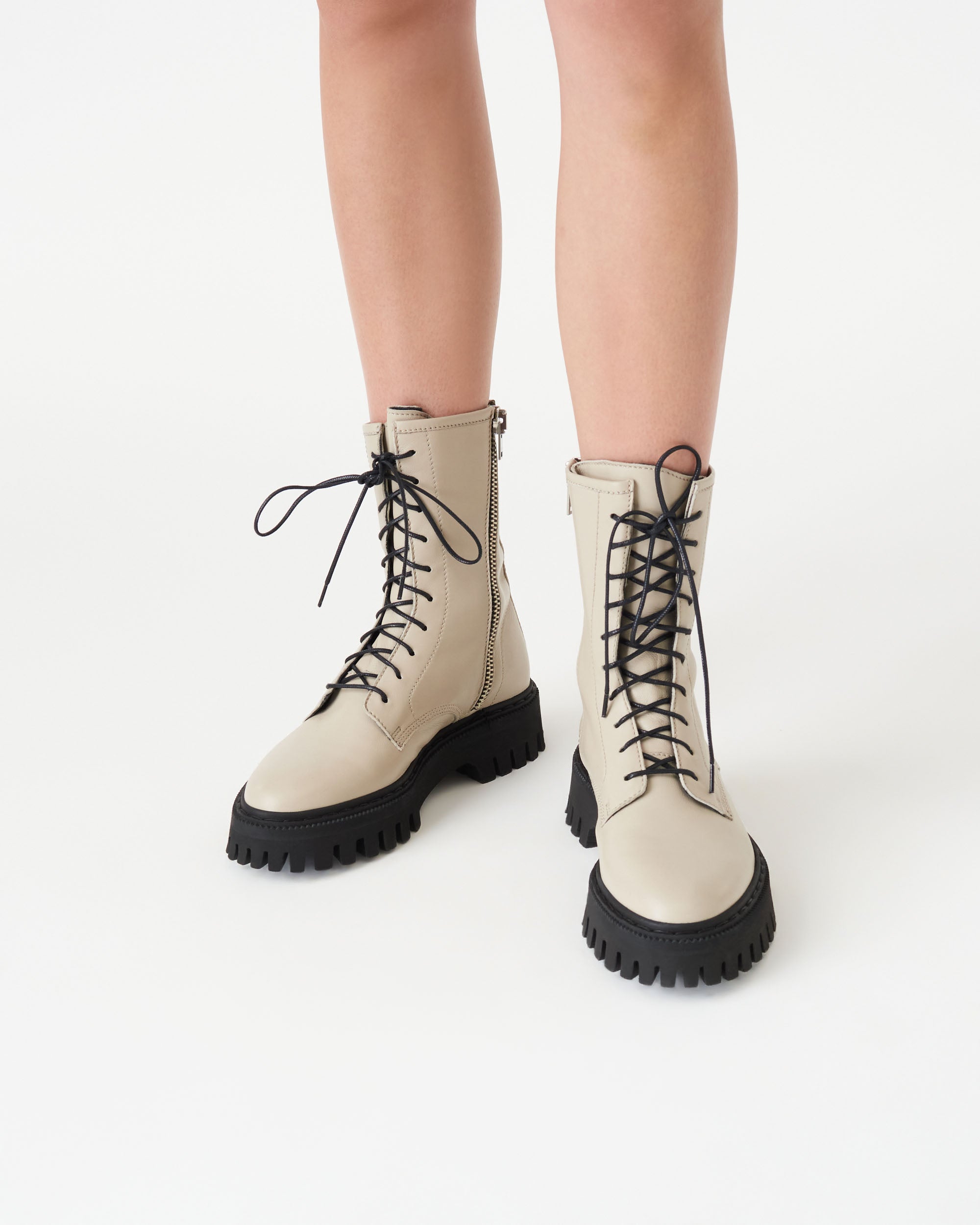 Kosmic lace-up leather boots - Oyster Grey