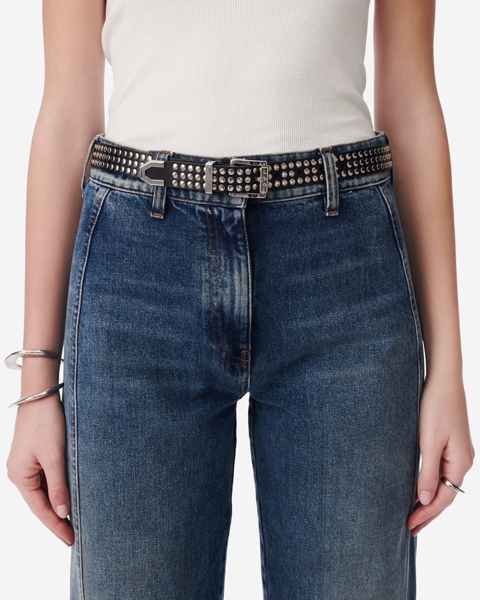 Atlas Full fine leather belt - Black & Studs