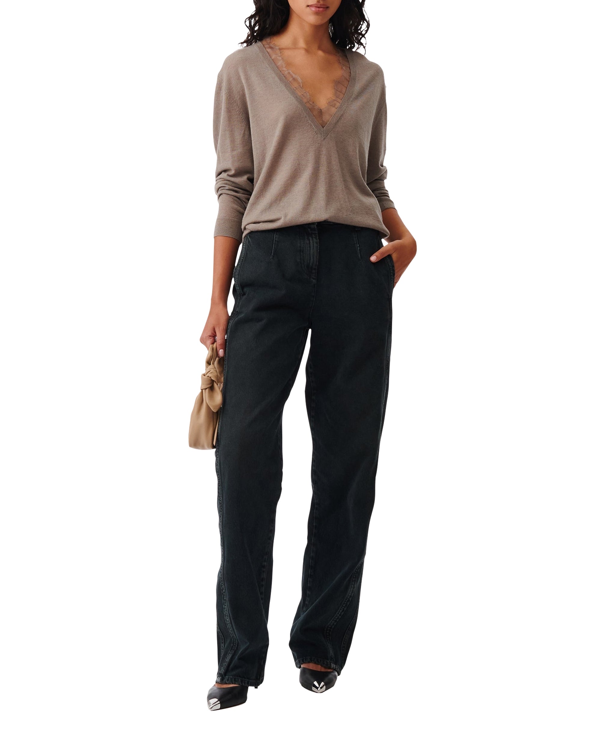 Haby jumper in wool & cashmere - Stone Grey