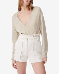 Jayden silk blend lace v-neck jumper - Cream