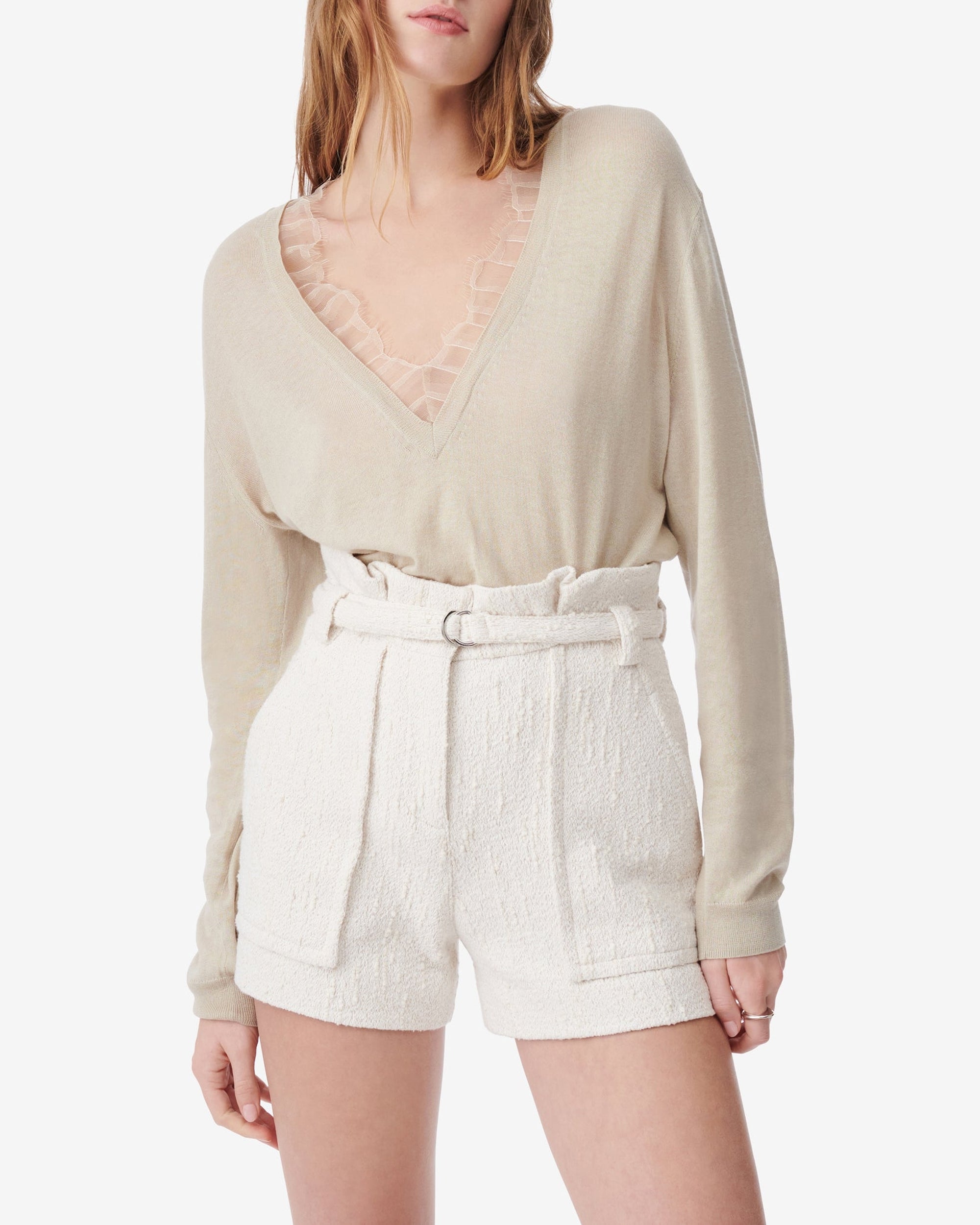 Jayden silk blend lace v-neck jumper - Cream