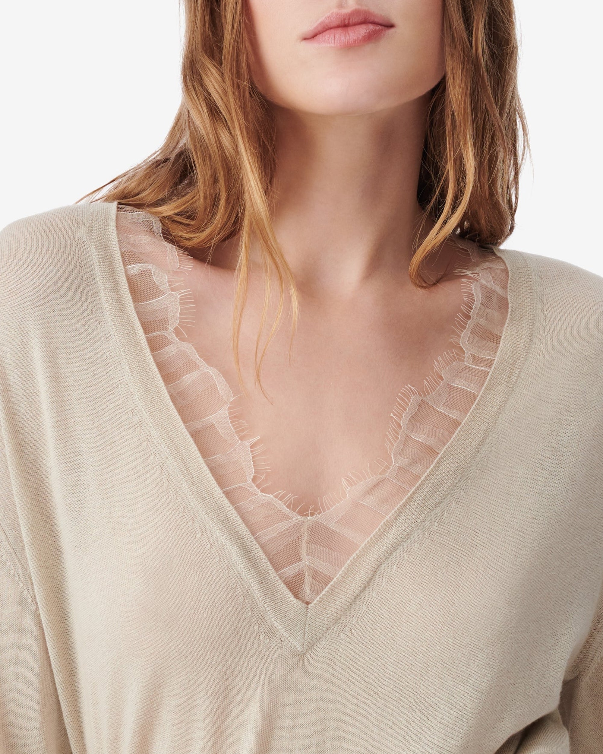 Jayden silk blend lace v-neck jumper - Cream