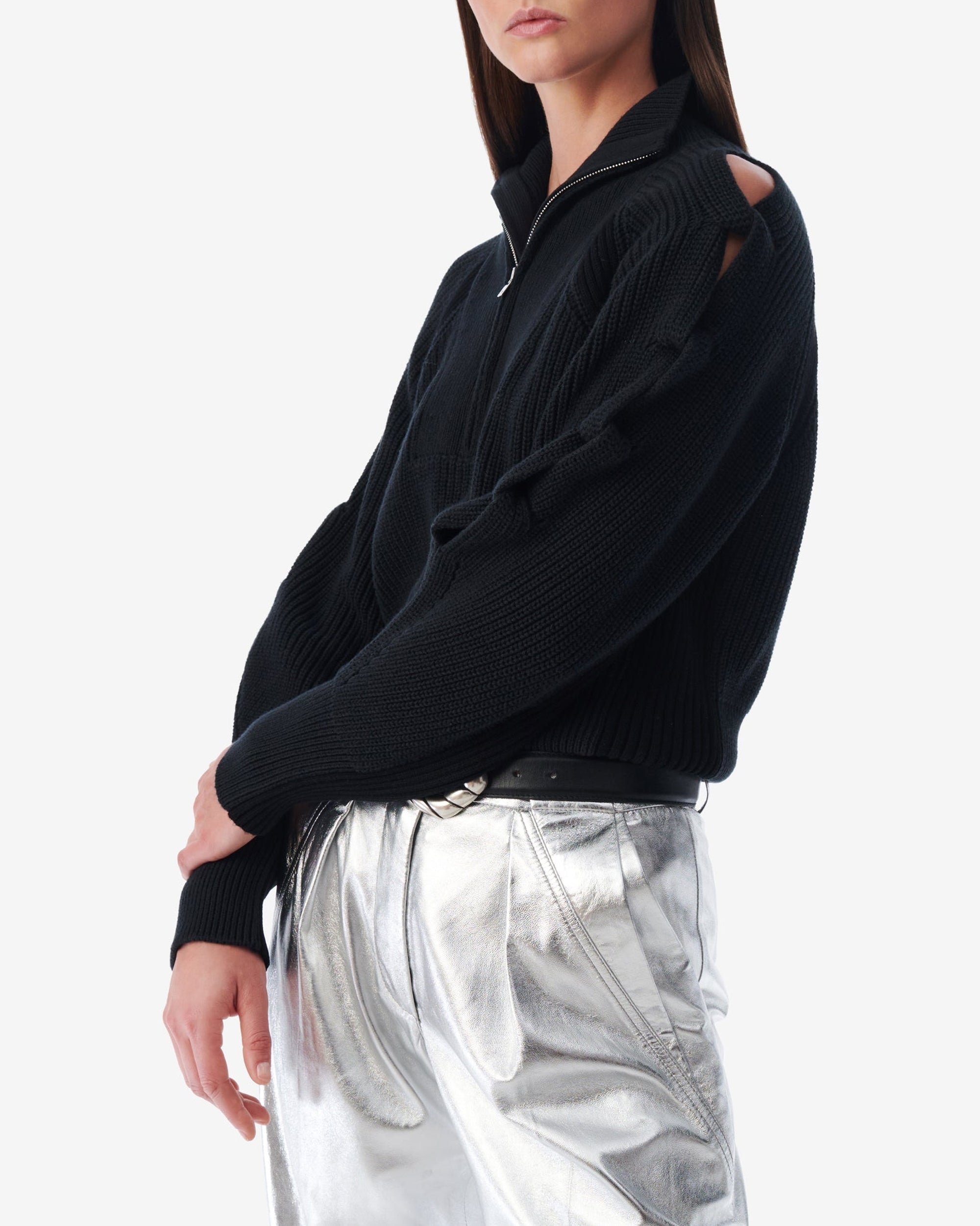 Kacy knitted zip-neck jumper - Black