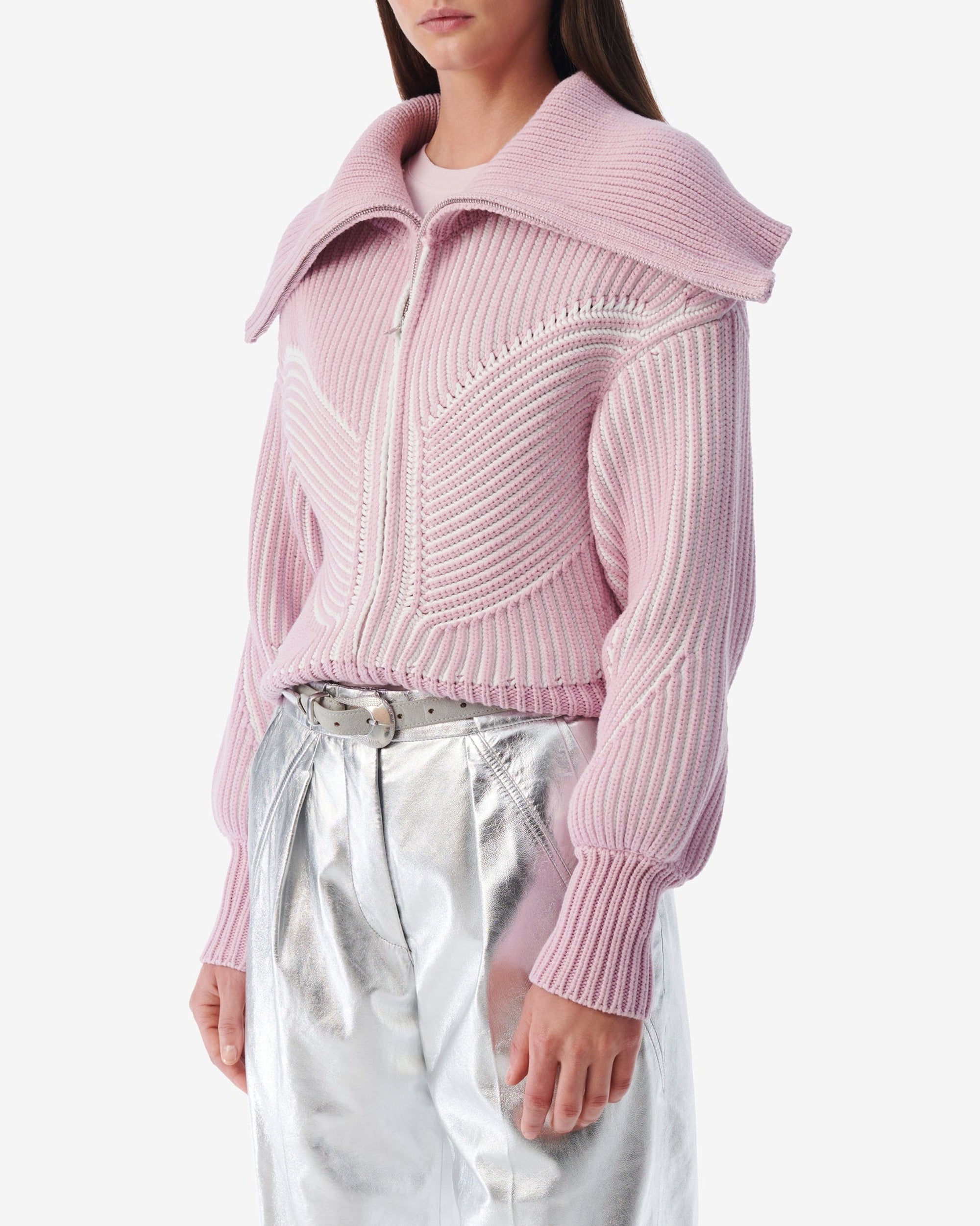 Oyana knitted zip-neck jumper - White & Pink