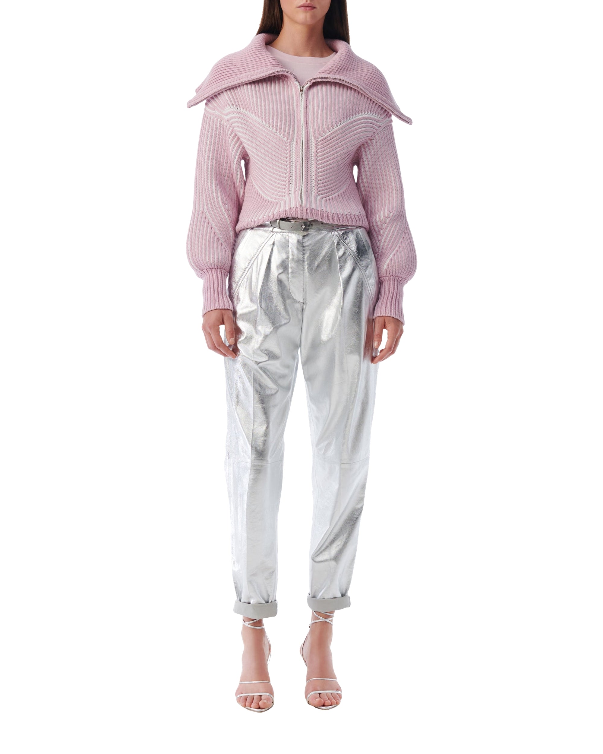 Oyana knitted zip-neck jumper - White & Pink