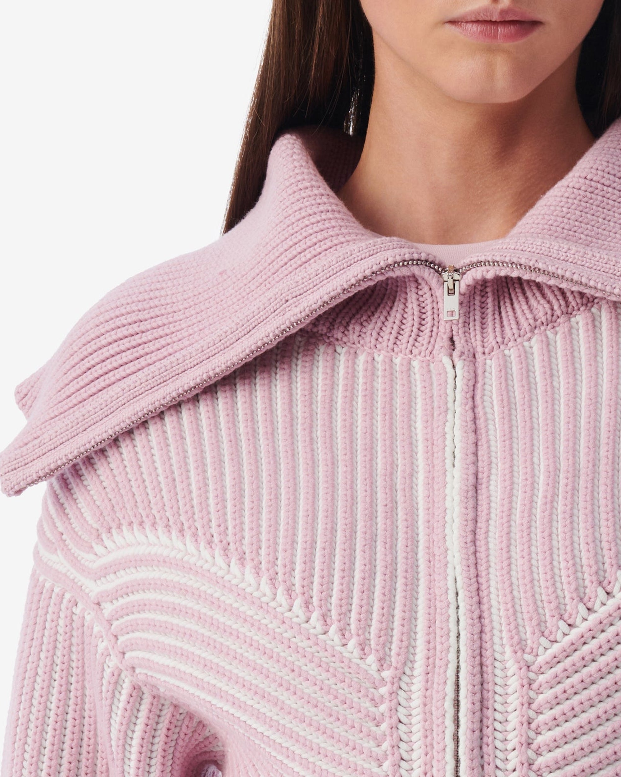 Oyana knitted zip-neck jumper - White & Pink
