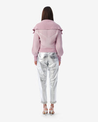 Oyana knitted zip-neck jumper - White & Pink