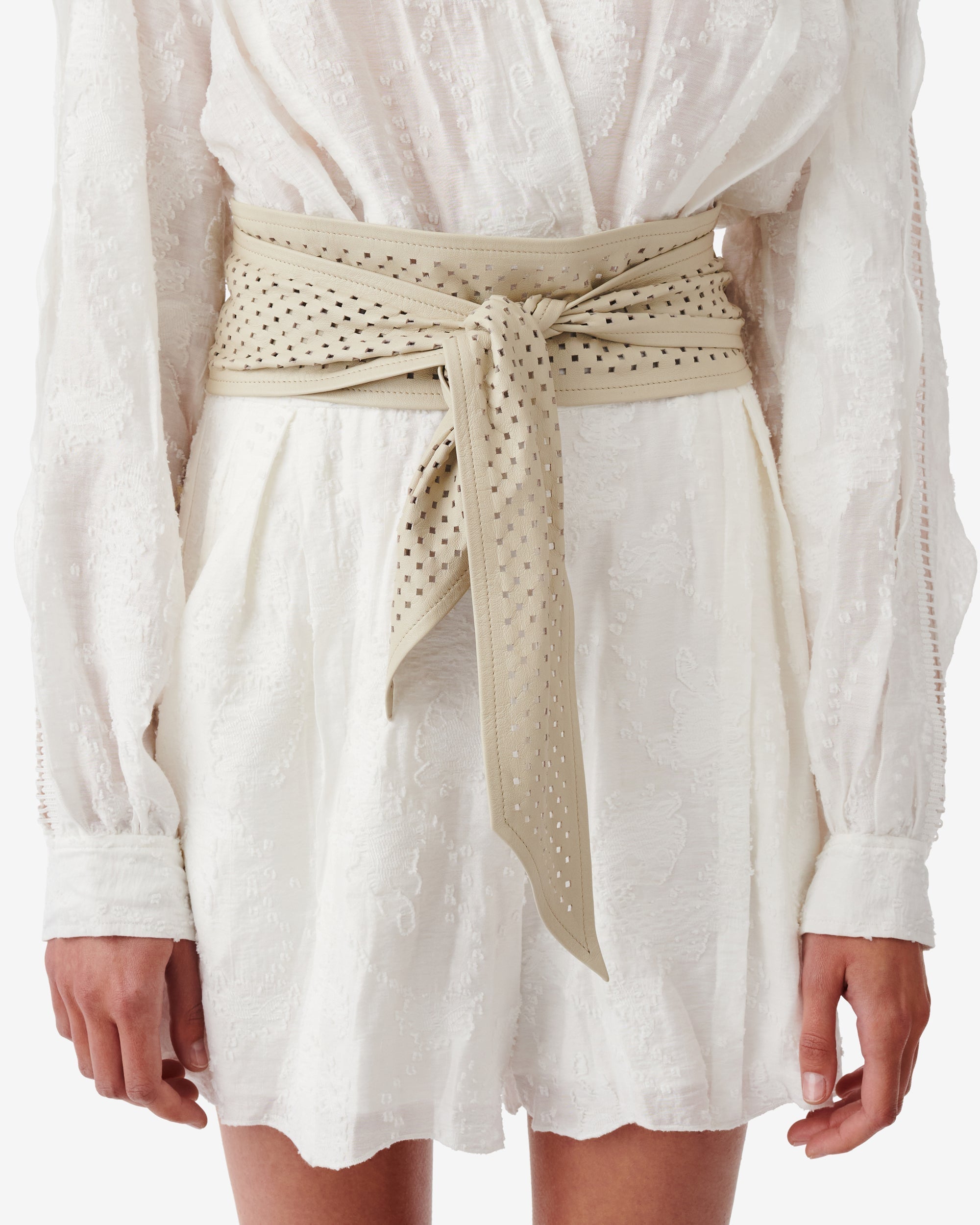 Nera Cut leather belt - Oyster Grey