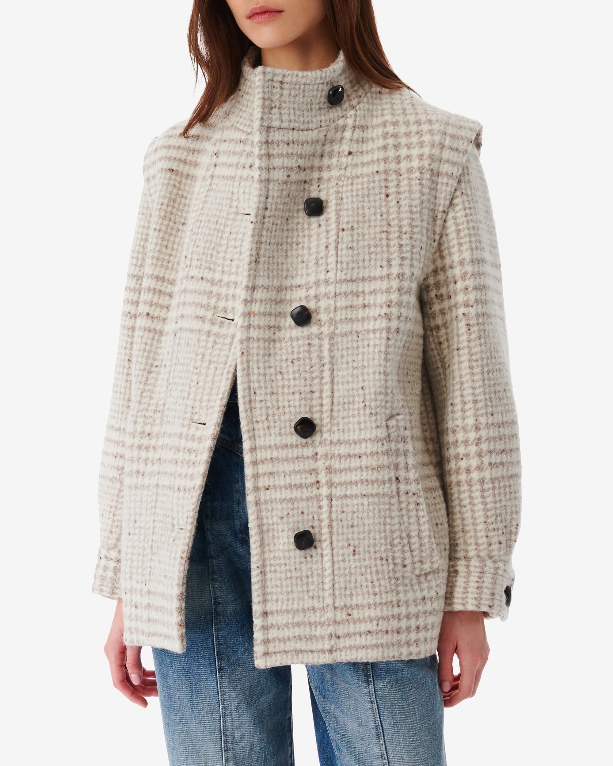 Belni coat in wool - Taupe & Ecru