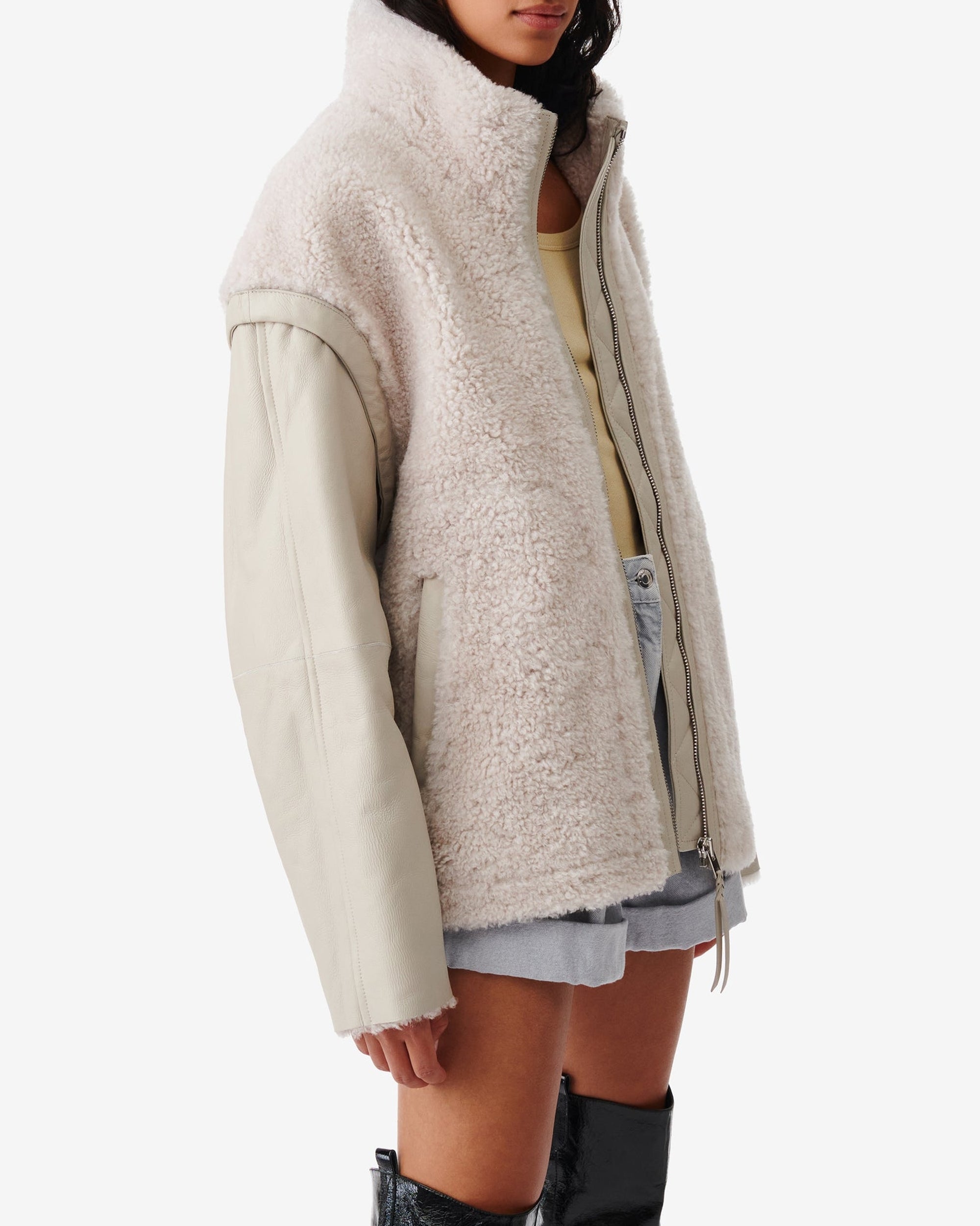 Marble leather jacket - Smoke Grey & White
