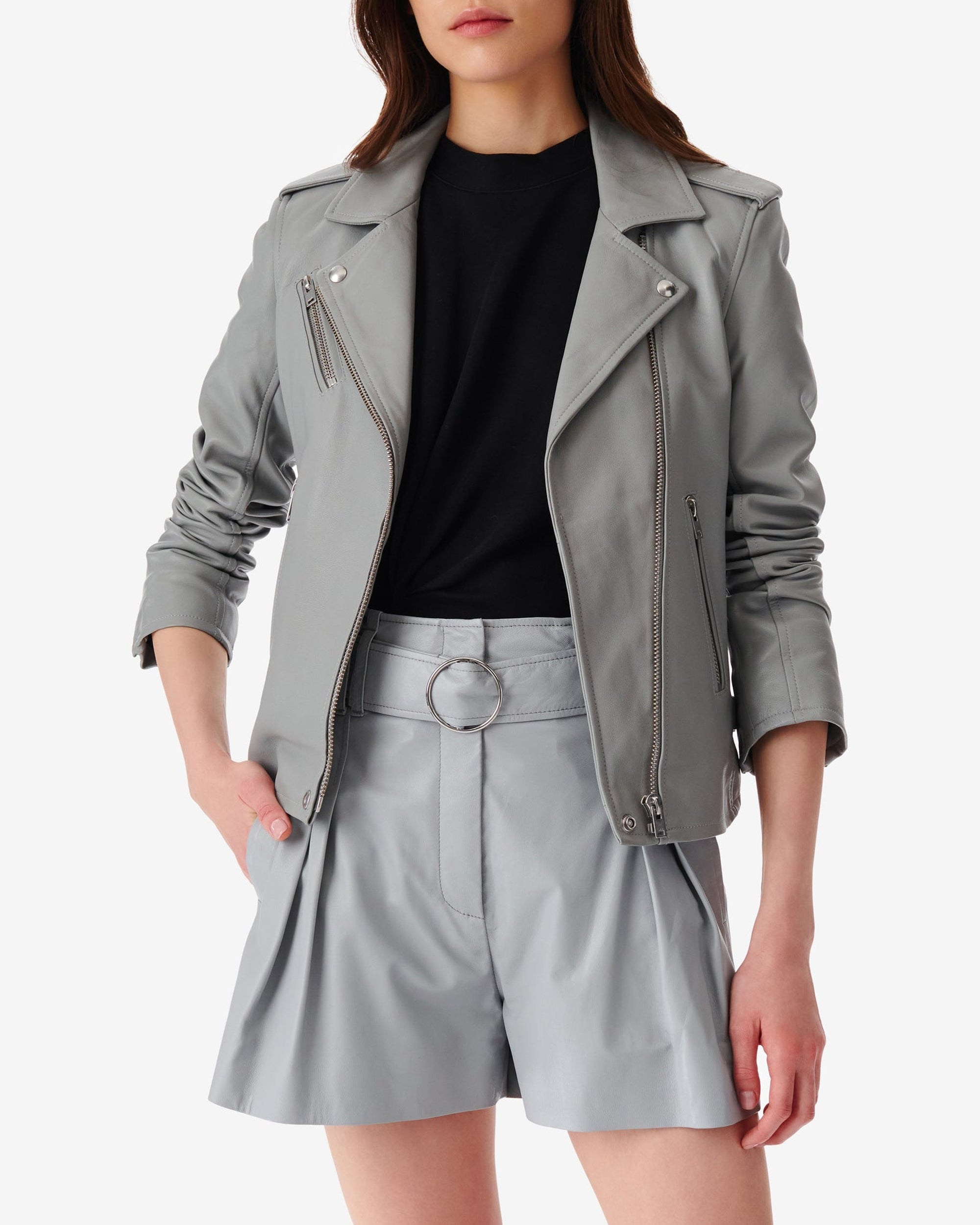 Newhan leather jacket - Smoke Grey