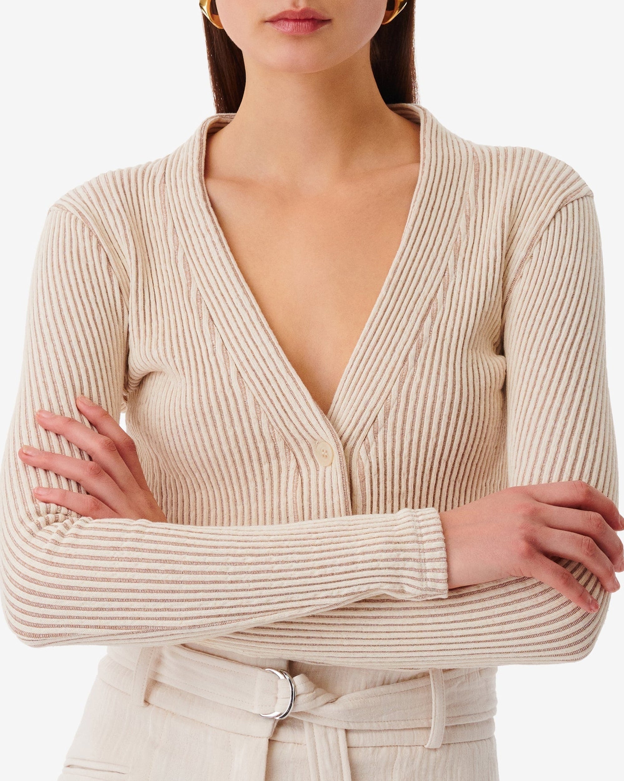 Giusta knitted cardigan - Taupe & Ecru