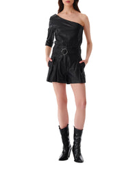 Ameda asymmetric top in leather - Black